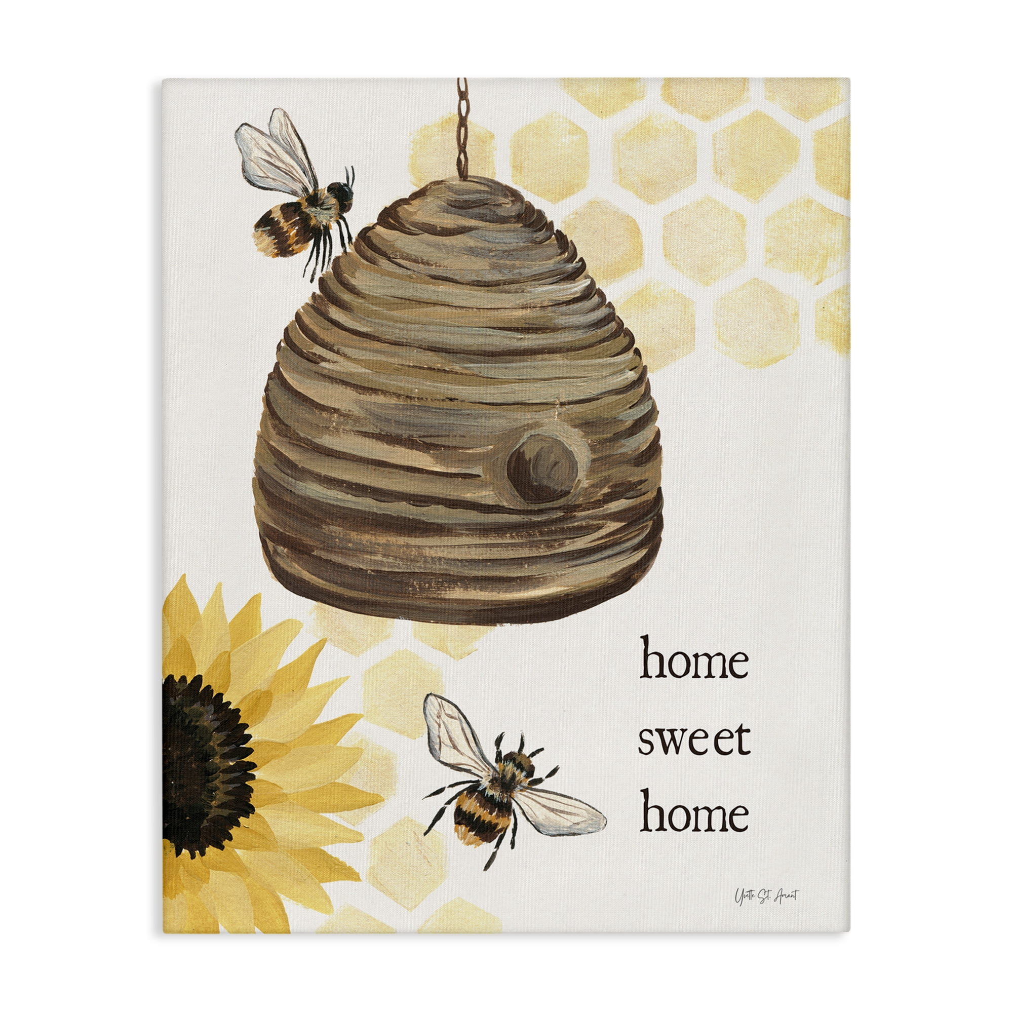 Stupell Industries Sweet Home on Honeycomb Botanical & Floral Painting Gallery Wrapped Canvas Art Print Wall Art, 36 x 48
