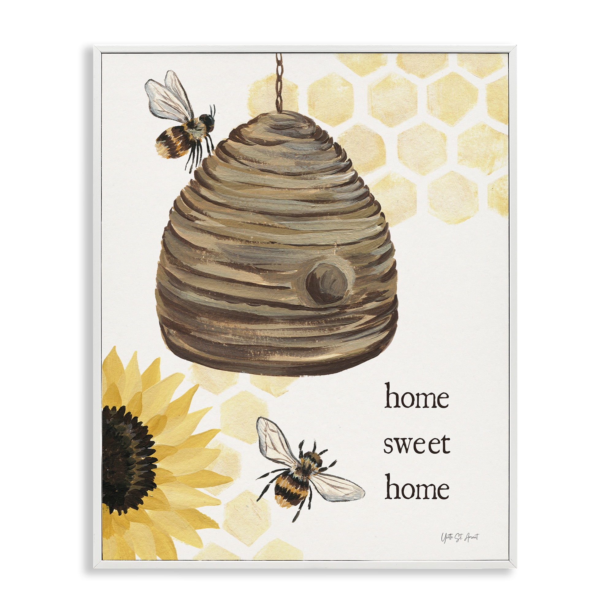 Stupell Industries Sweet Home on Honeycomb Botanical & Floral Painting White Framed Art Print Wall Art, 11 x 14