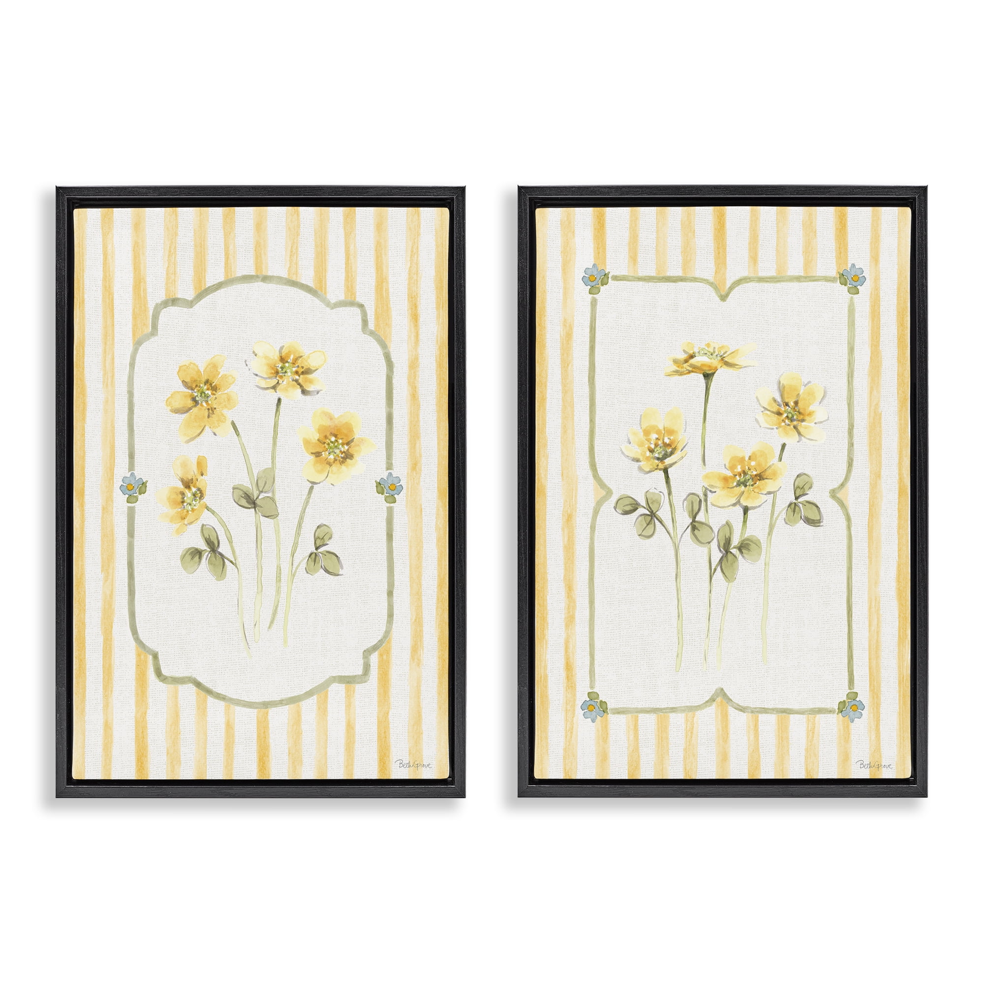 Stupell Industries Sweet Honey Blooms 2 Piece Black Framed Floater Canvas Set, design by Beth Grove