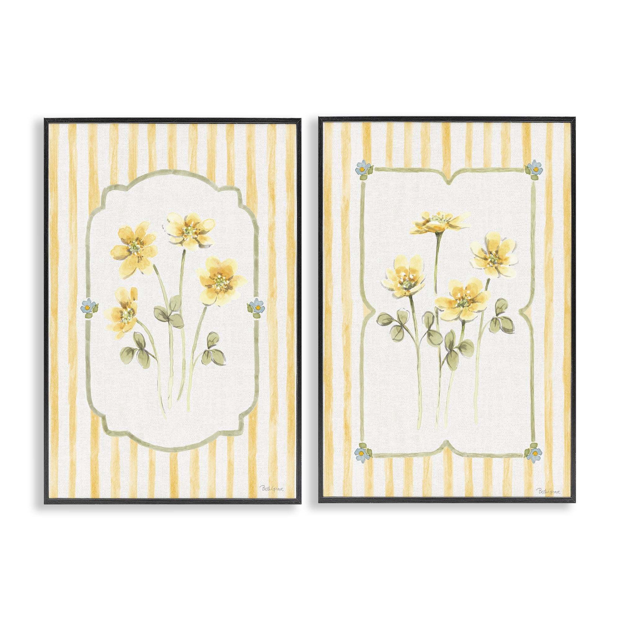 Stupell Industries Sweet Honey Blooms 2 Piece Black Framed Giclee Art Set, design by Beth Grove