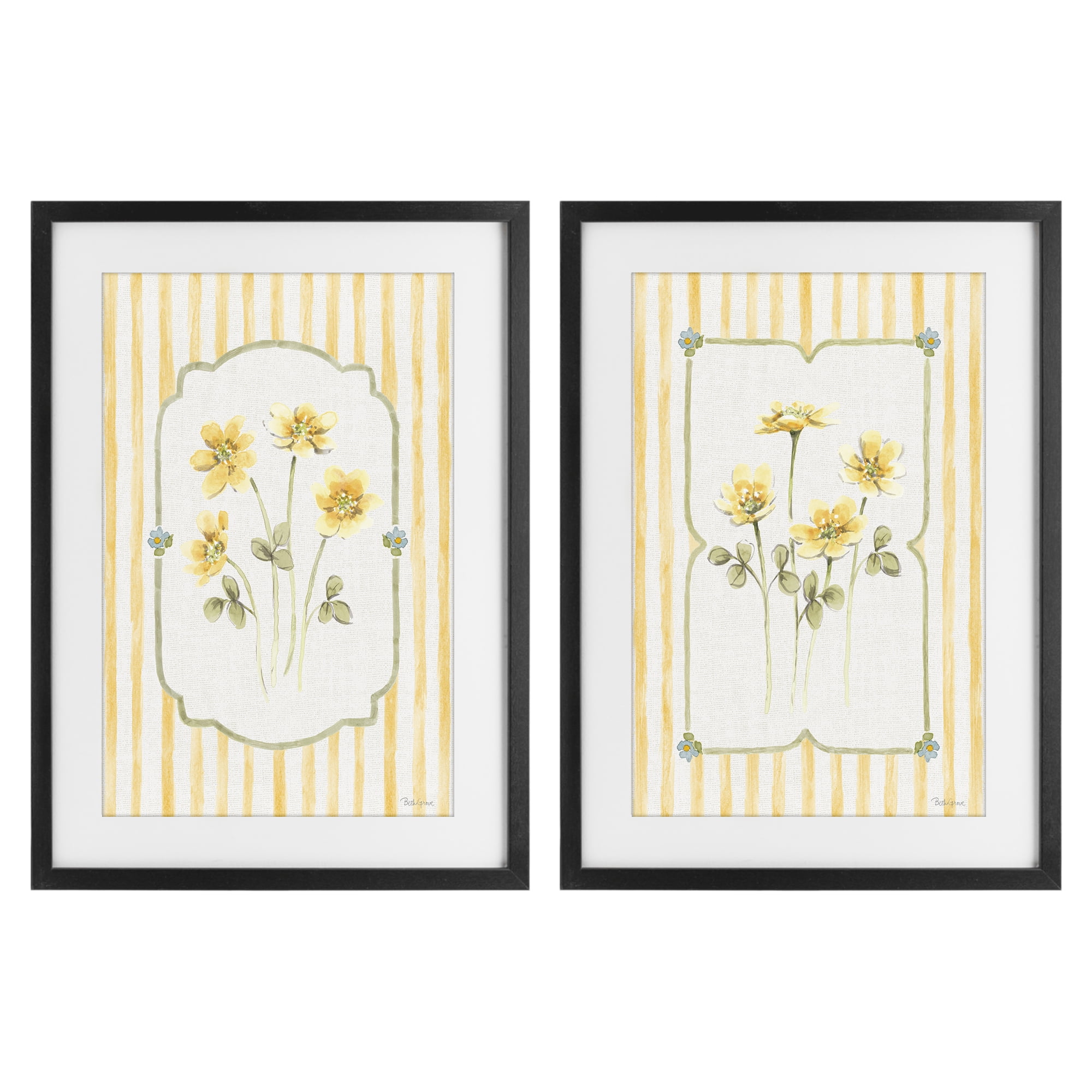Stupell Industries Sweet Honey Blooms 2 Piece Black Framed Print Under Glass Set, design by Beth Grove