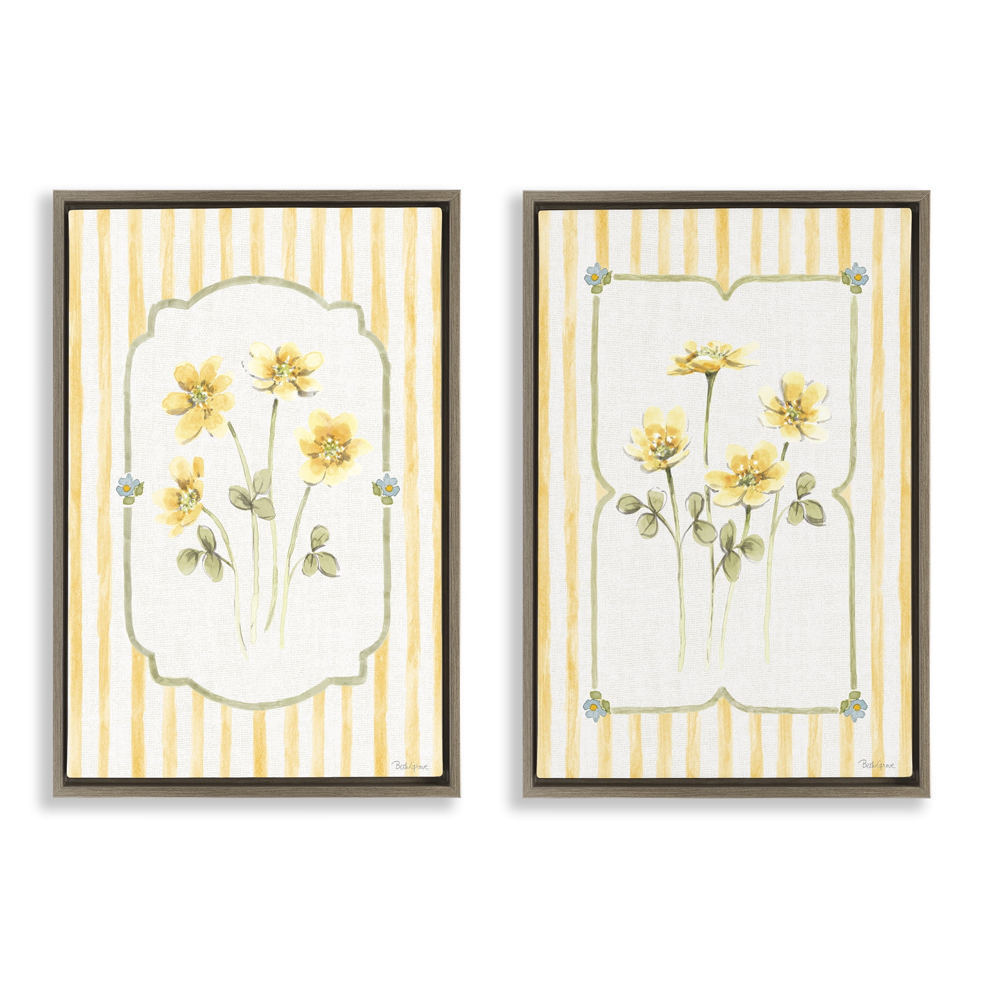 Stupell Industries Sweet Honey Blooms 2 Piece Brown Framed Floater Canvas Set, design by Beth Grove