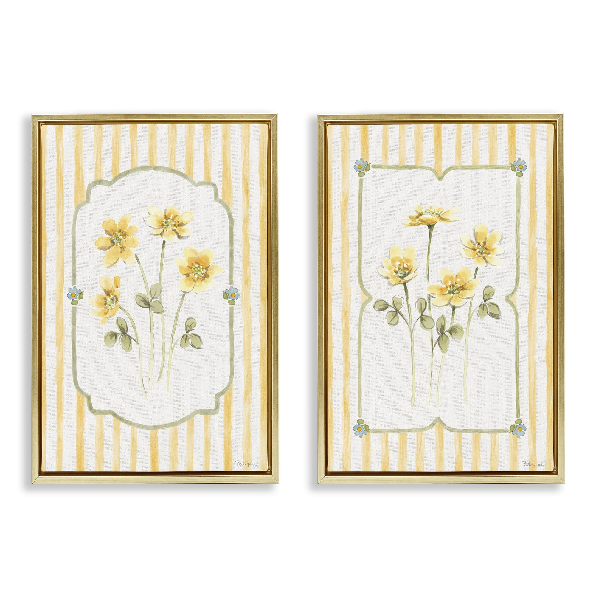 Stupell Industries Sweet Honey Blooms 2 Piece Gold Framed Floater Canvas Set, design by Beth Grove
