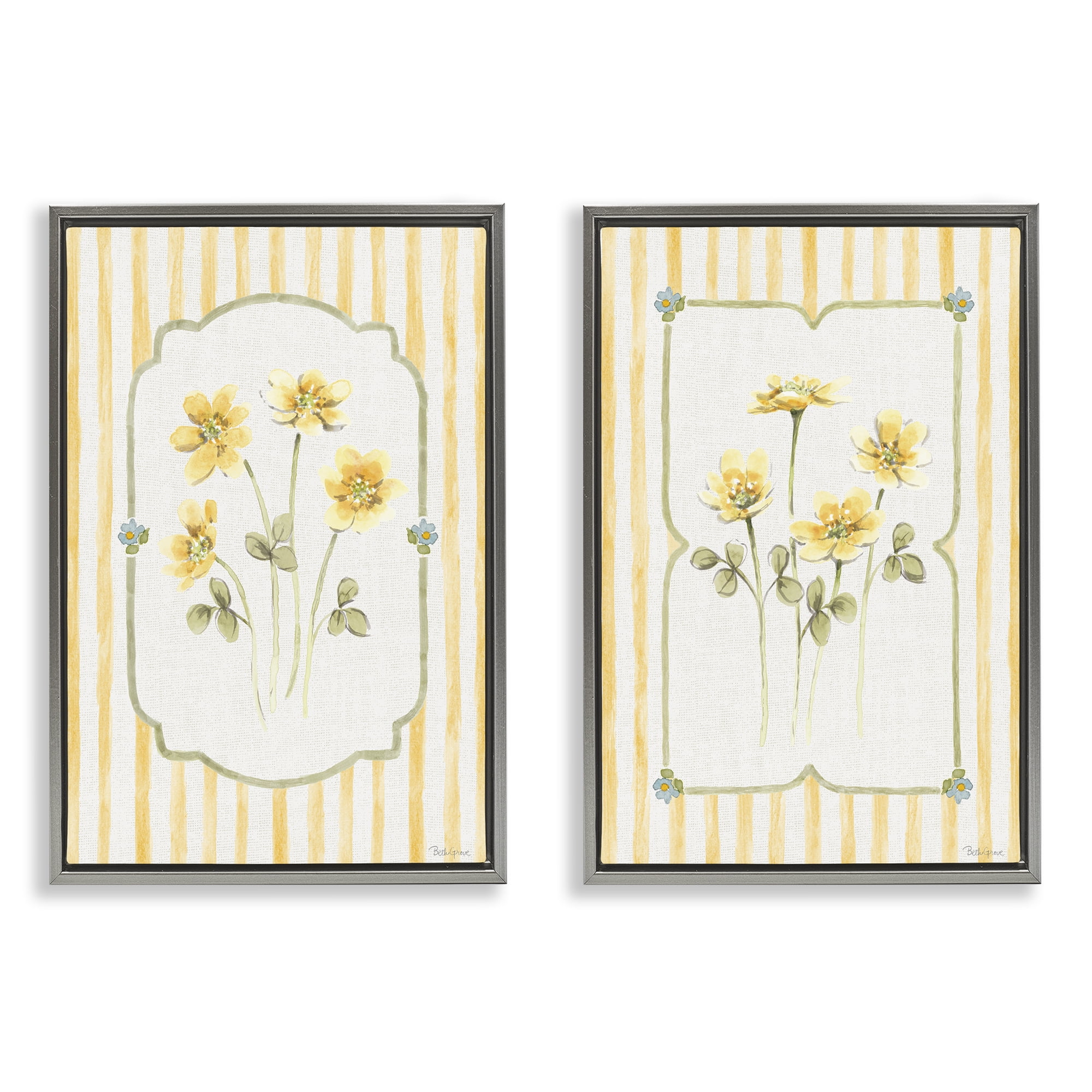 Stupell Industries Sweet Honey Blooms 2 Piece Gray Framed Floater Canvas Set, design by Beth Grove