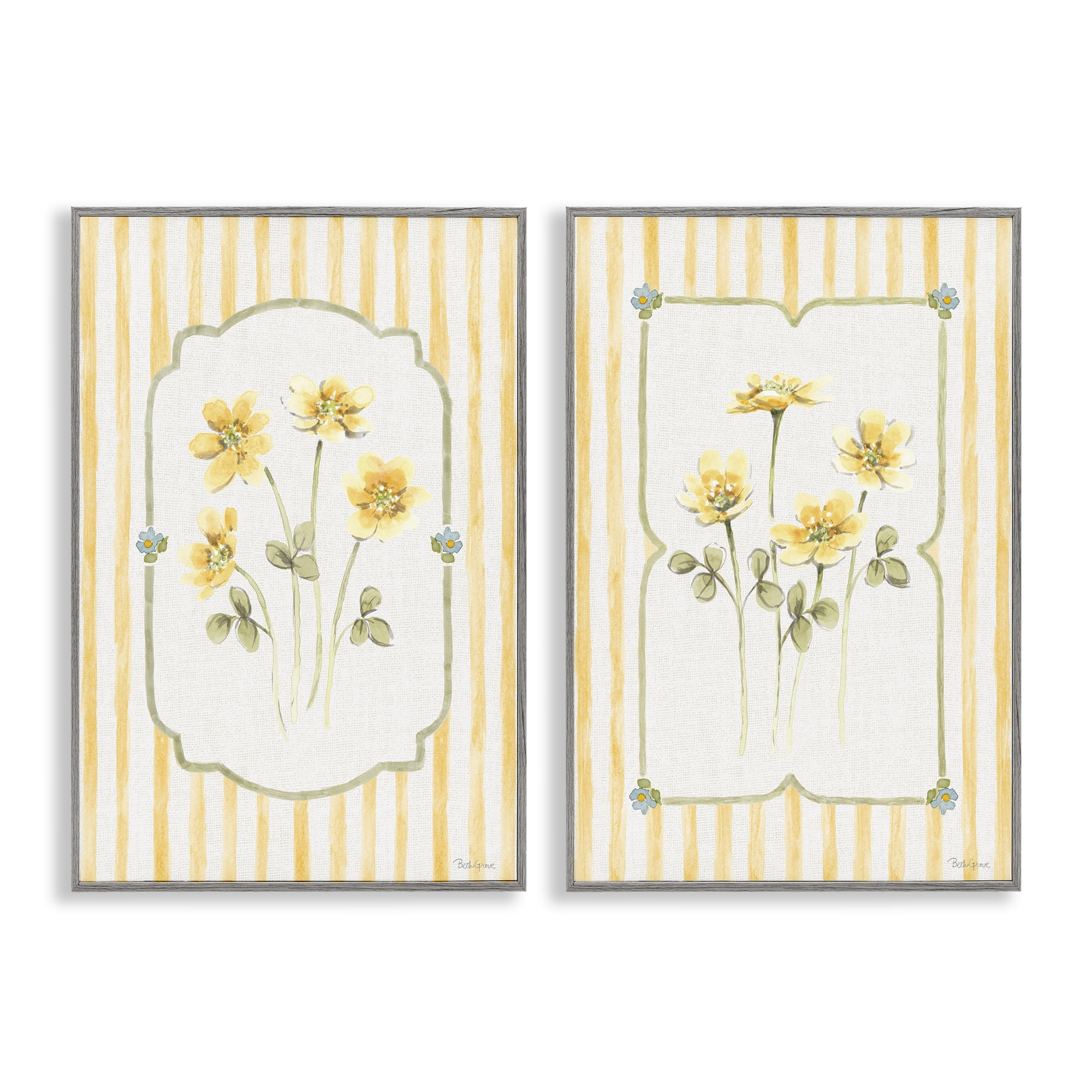 Stupell Industries Sweet Honey Blooms 2 Piece Gray Framed Giclee Art Set, design by Beth Grove