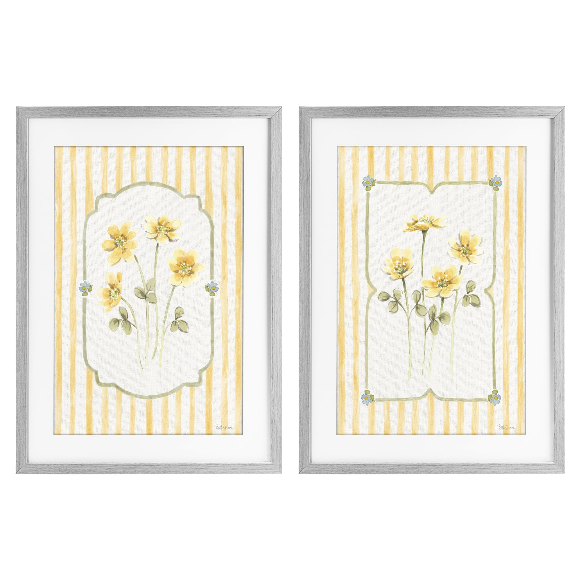 Stupell Industries Sweet Honey Blooms 2 Piece Gray Framed Print Under Glass Set, design by Beth Grove