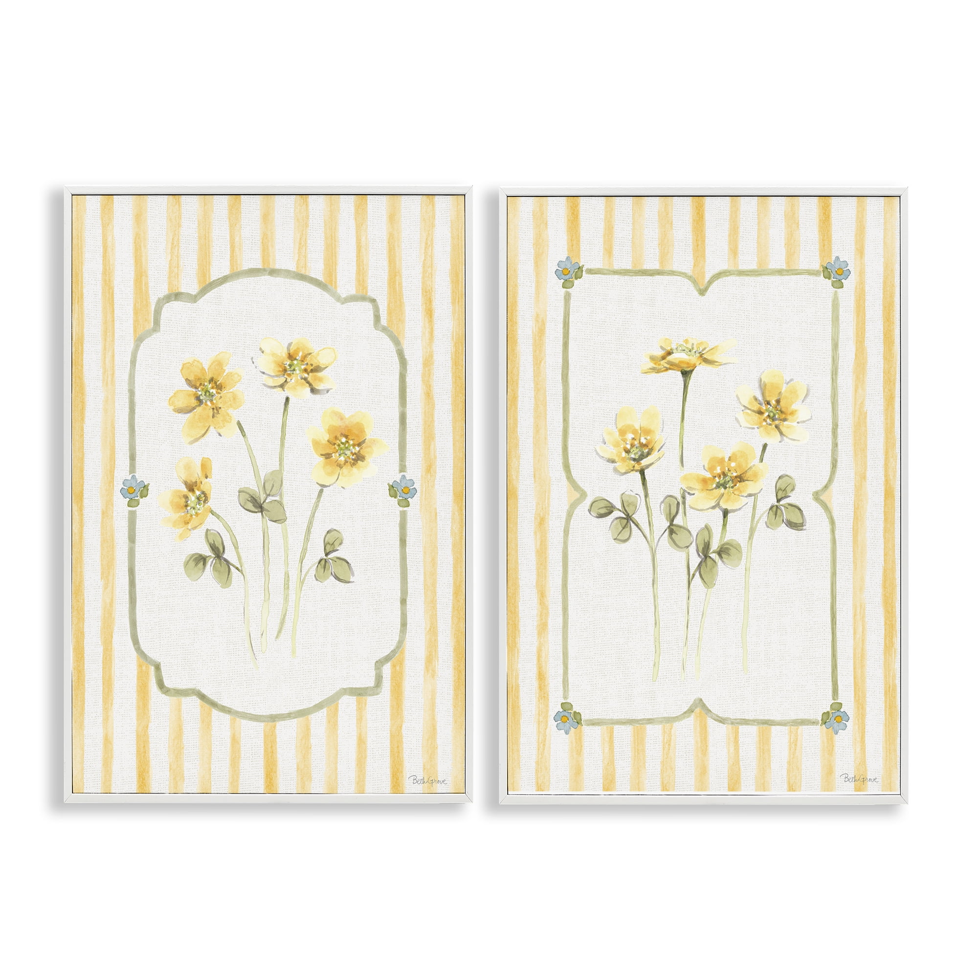 Stupell Industries Sweet Honey Blooms 2 Piece White Framed Giclee Art Set, design by Beth Grove