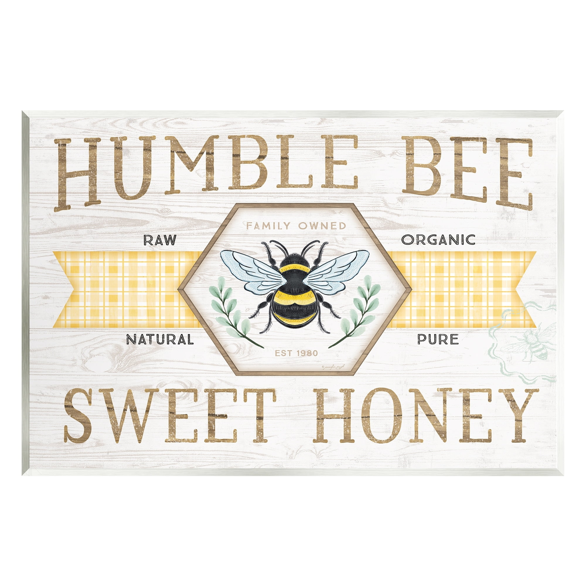 Stupell Industries Sweet Honey Bumble Bee Sign Country Tartan Banner Graphic Art Unframed Art Print Wall Art, Design by Jennifer Pugh