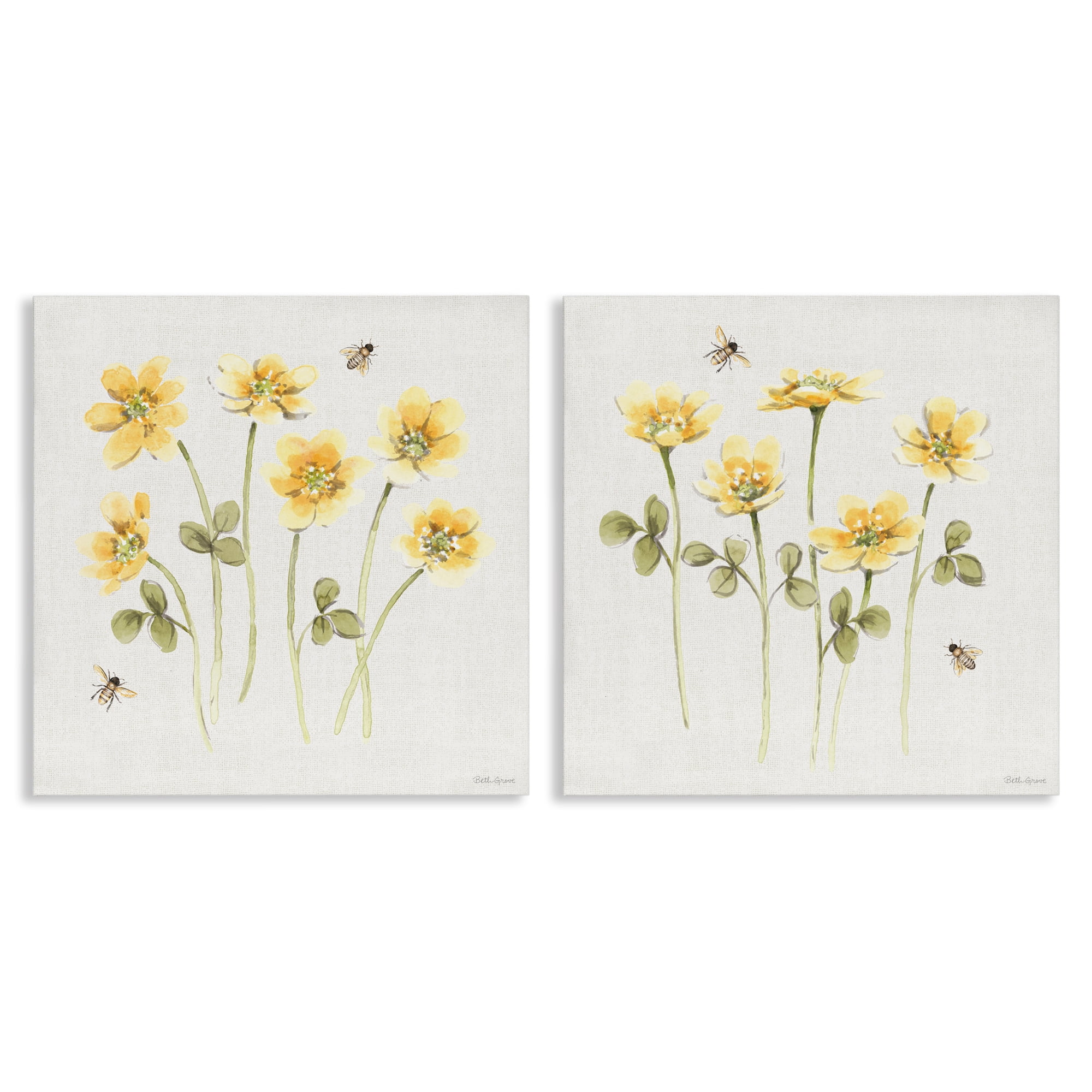 Stupell Industries Sweet Honey Flowers & Bees 2 Piece Canvas Wall Art Set, design by Beth Grove
