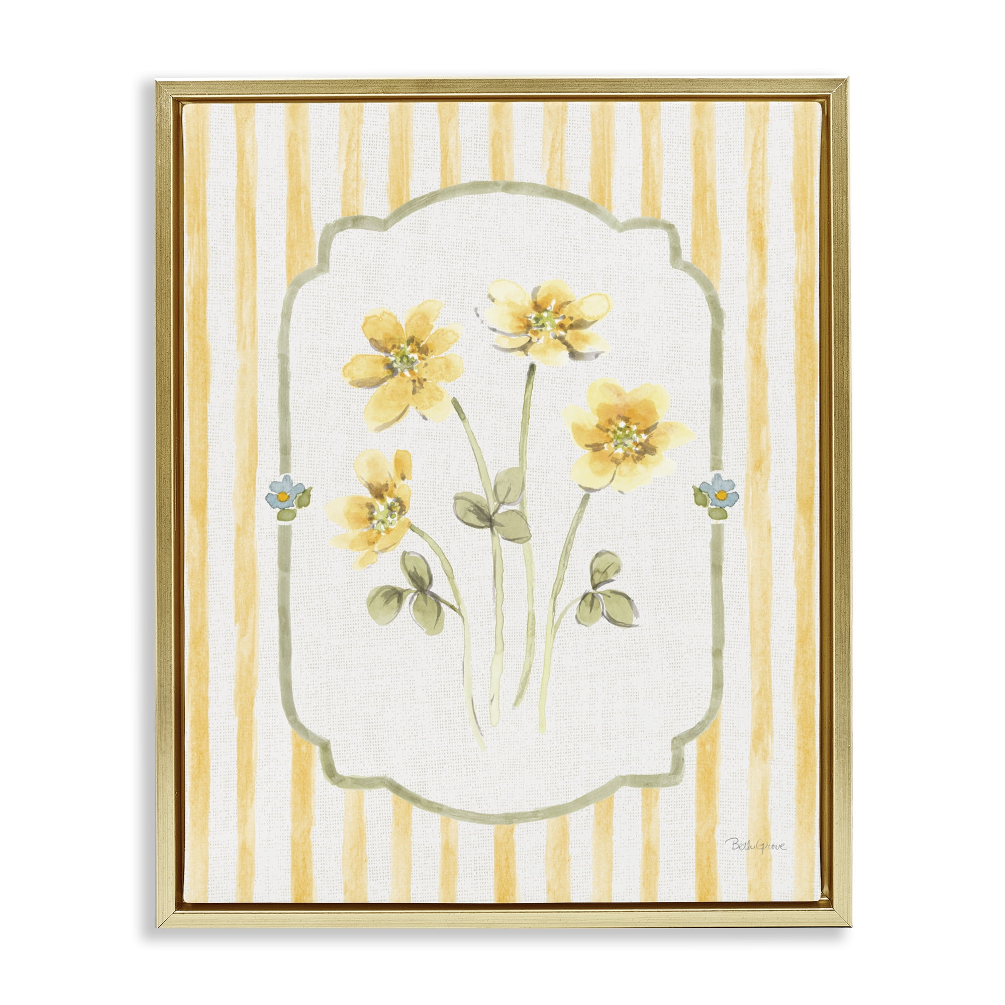 Stupell Industries Sweet Honey Flowers Gold Framed Floater Canvas Wall Art, design by Beth Grove