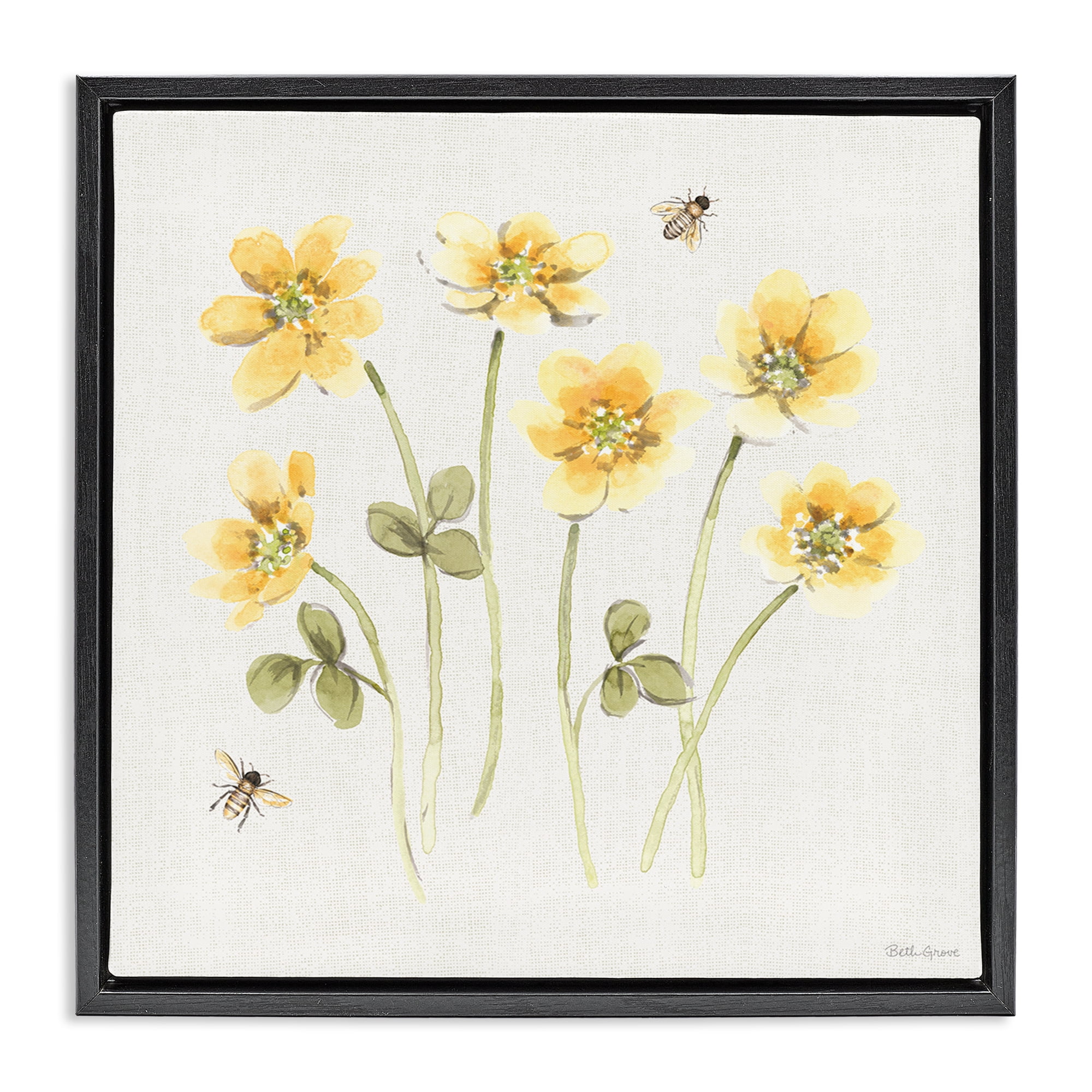 Stupell Industries Sweet Honey Wildflowers Black Framed Floater Canvas Wall Art, design by Beth Grove