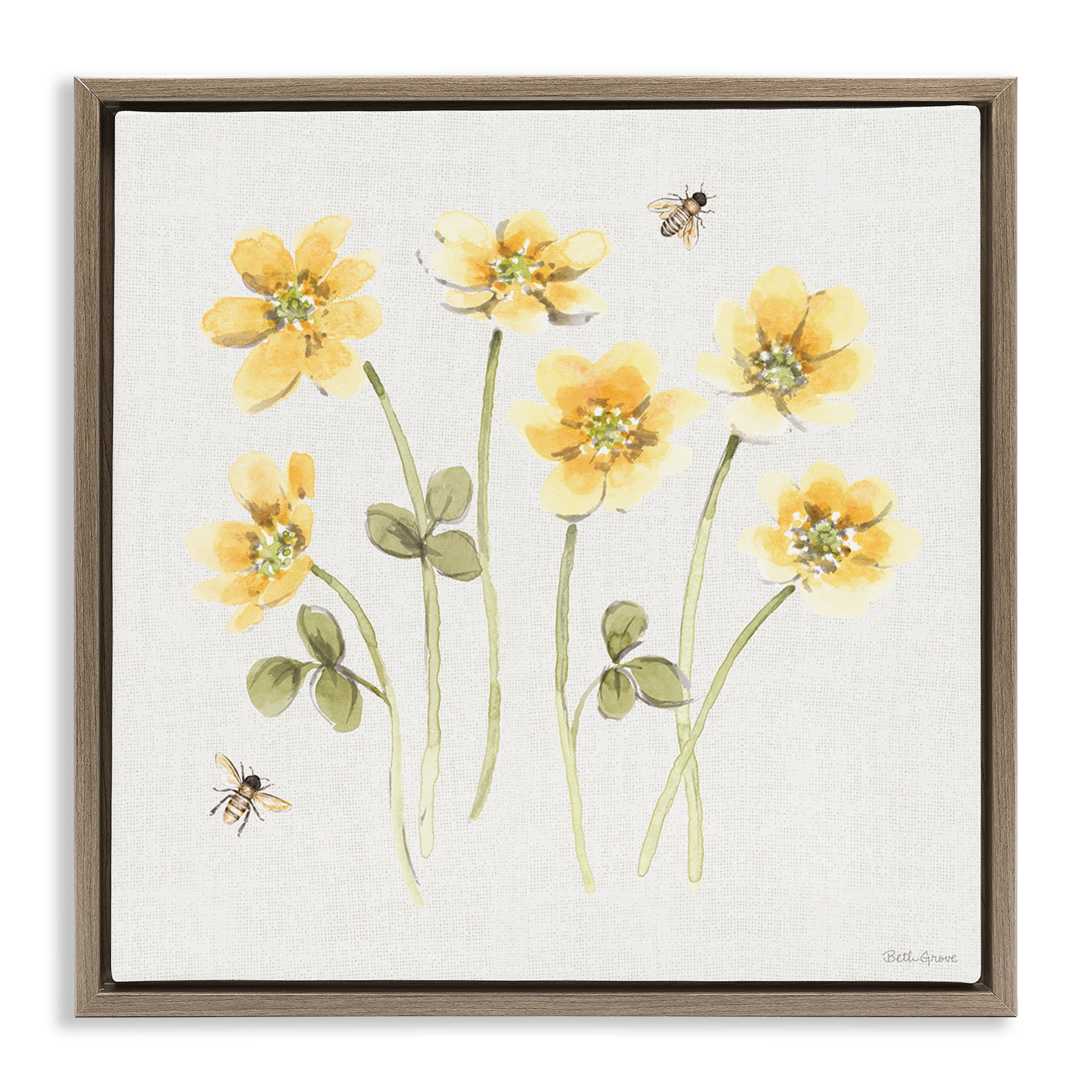 Stupell Industries Sweet Honey Wildflowers Brown Framed Floater Canvas Wall Art, design by Beth Grove