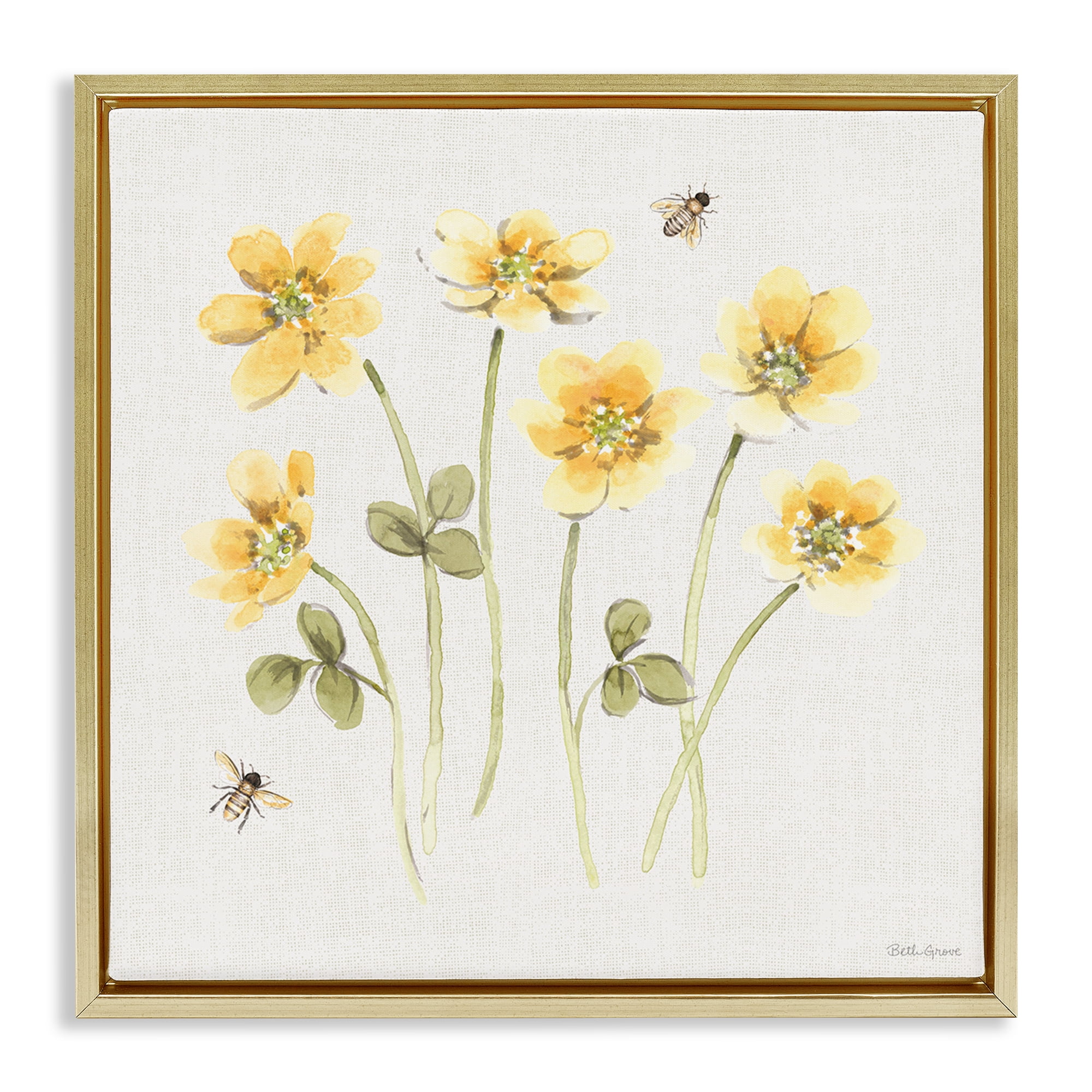 Stupell Industries Sweet Honey Wildflowers Gold Framed Floater Canvas Wall Art, design by Beth Grove