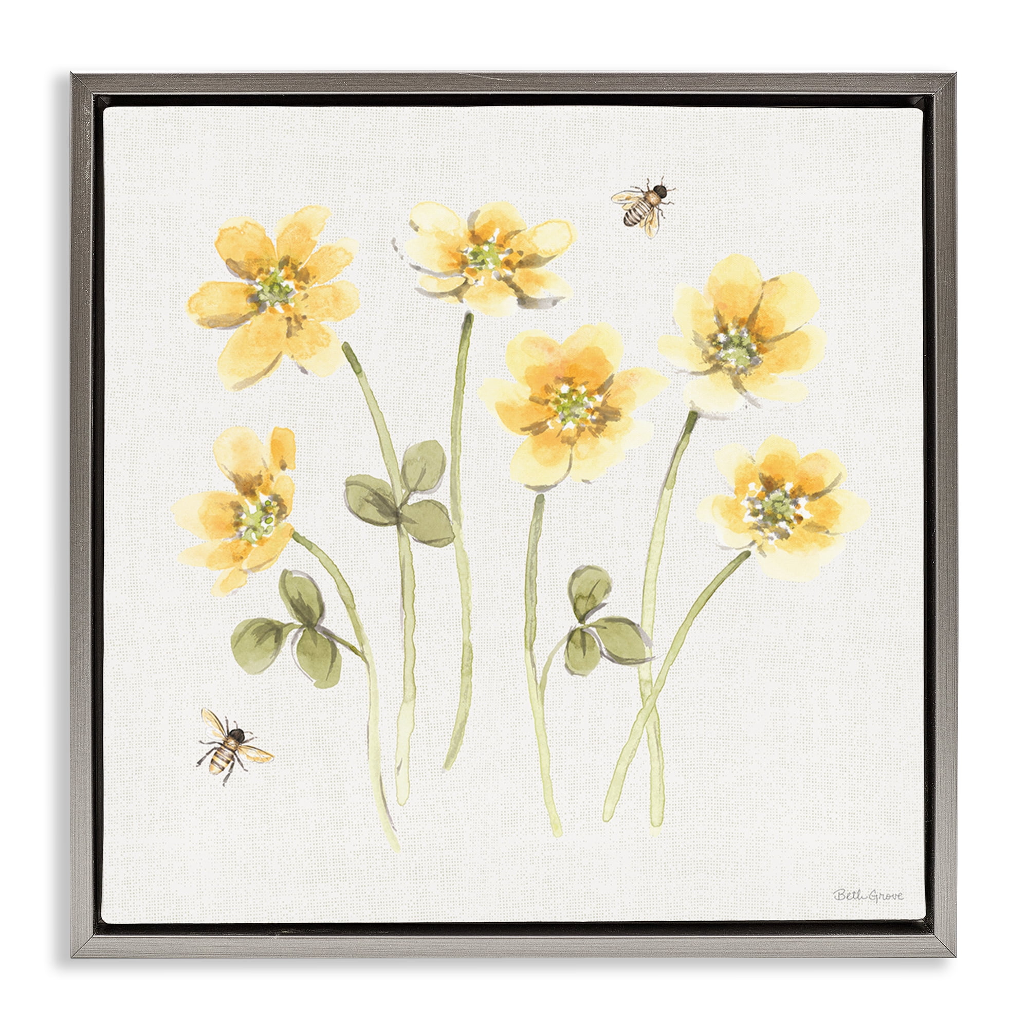 Stupell Industries Sweet Honey Wildflowers Gray Framed Floater Canvas Wall Art, design by Beth Grove
