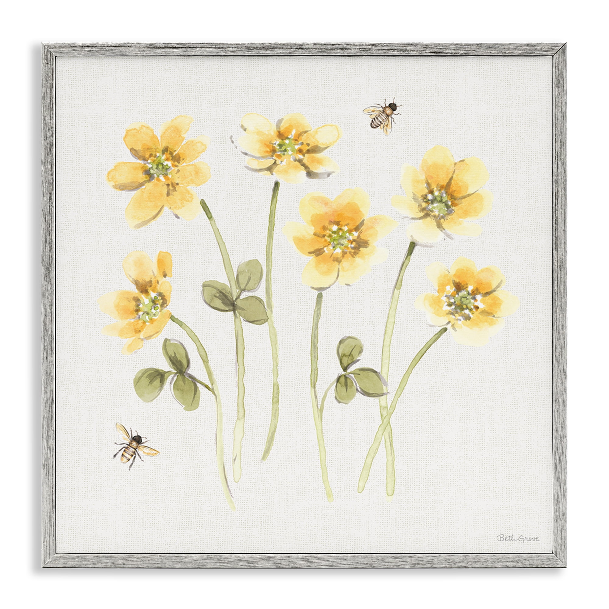 Stupell Industries Sweet Honey Wildflowers Gray Framed Giclee Art, design by Beth Grove