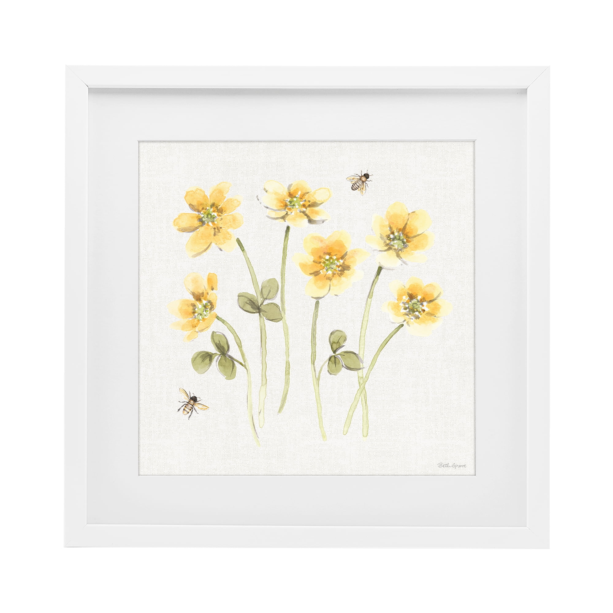 Stupell Industries Sweet Honey Wildflowers White Framed Print Under Glass, design by Beth Grove