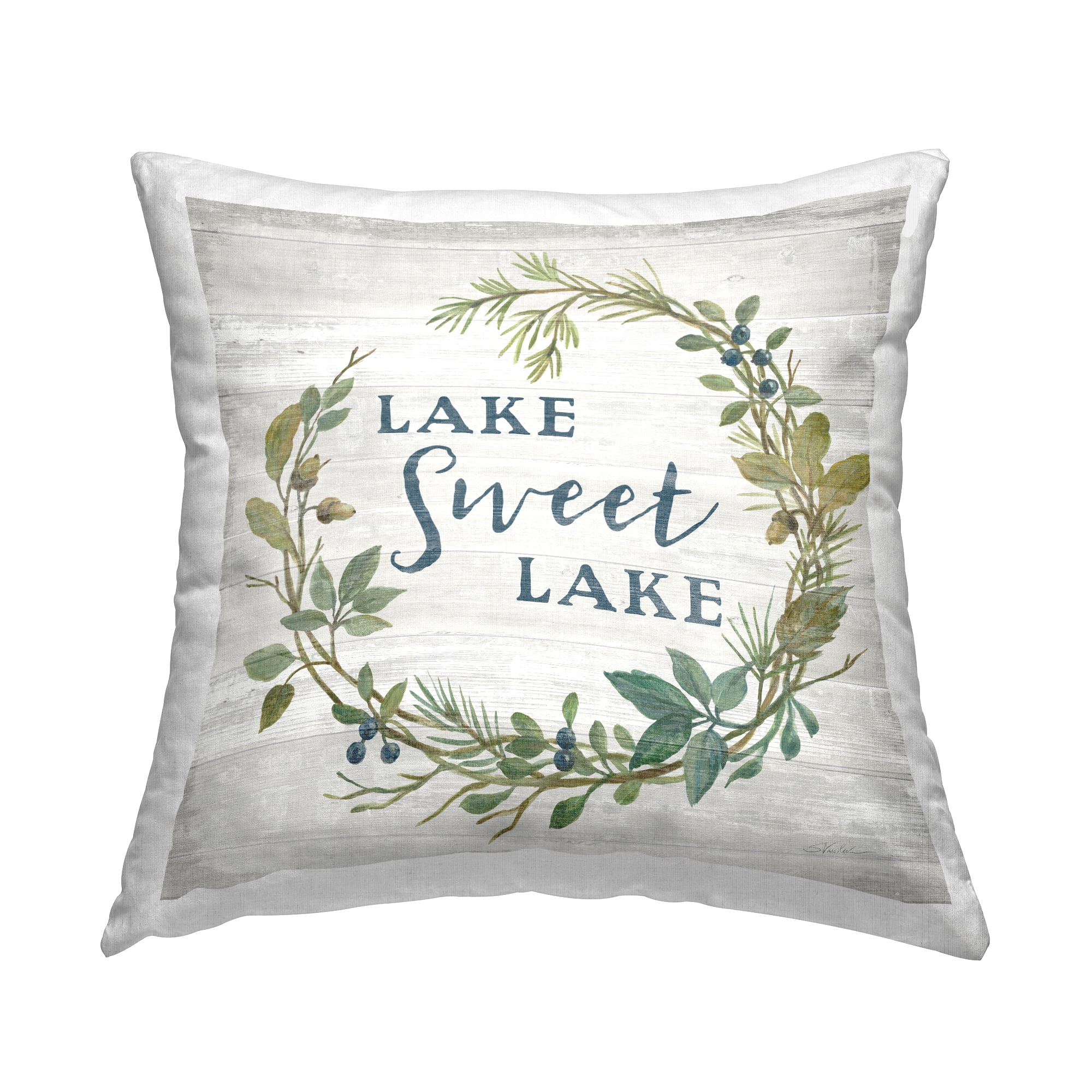 Stupell Industries Sweet Lake Quote Rustic Floral Botanical Frame Coastal Beige,18 x 7 x 18 Decorative Pillows