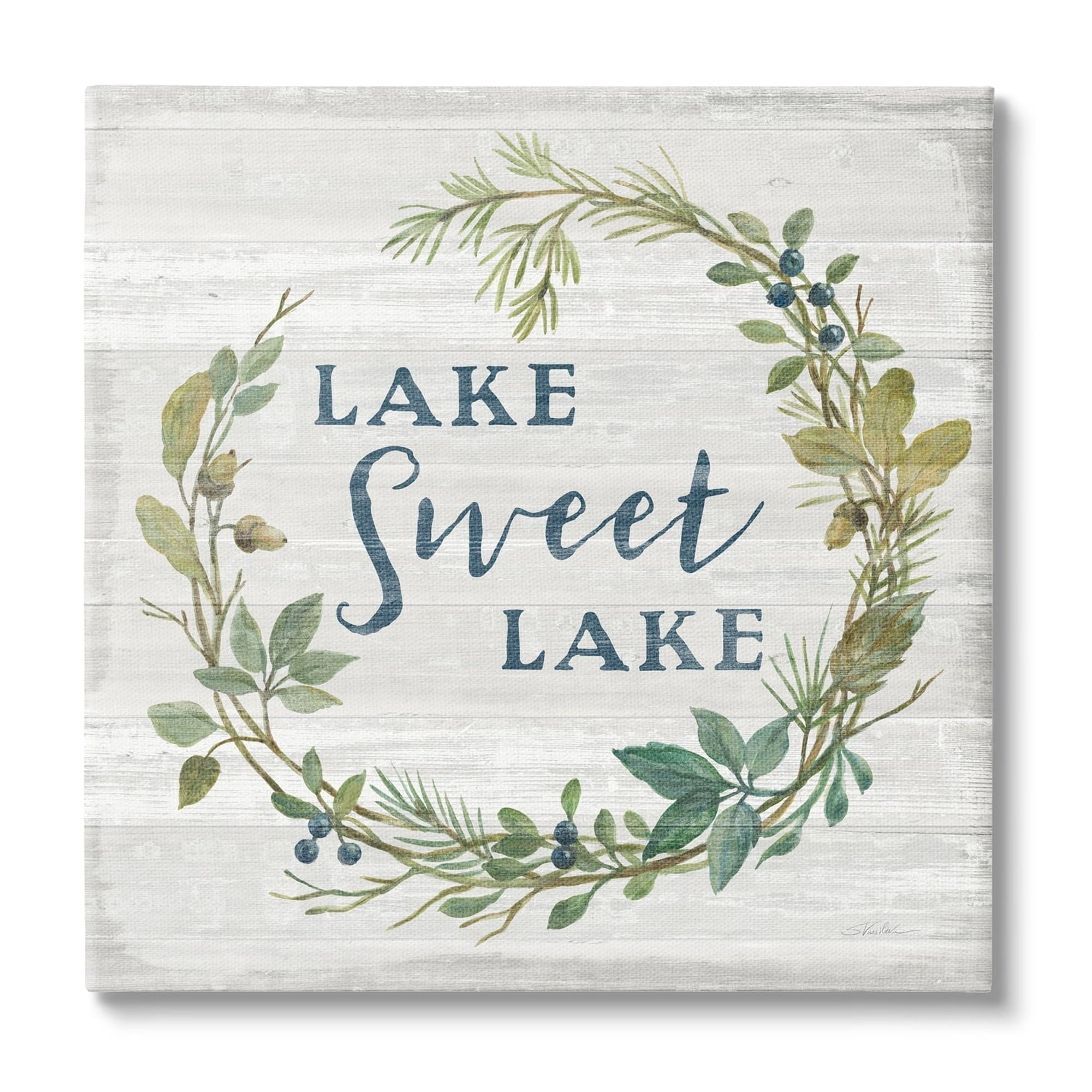 Stupell Industries Sweet Lake Quote Rustic Floral Botanical Frame Coastal Painting Gallery-Wrapped Canvas Print Wall Art, 24 x 24, Design by Silvia Vassileva