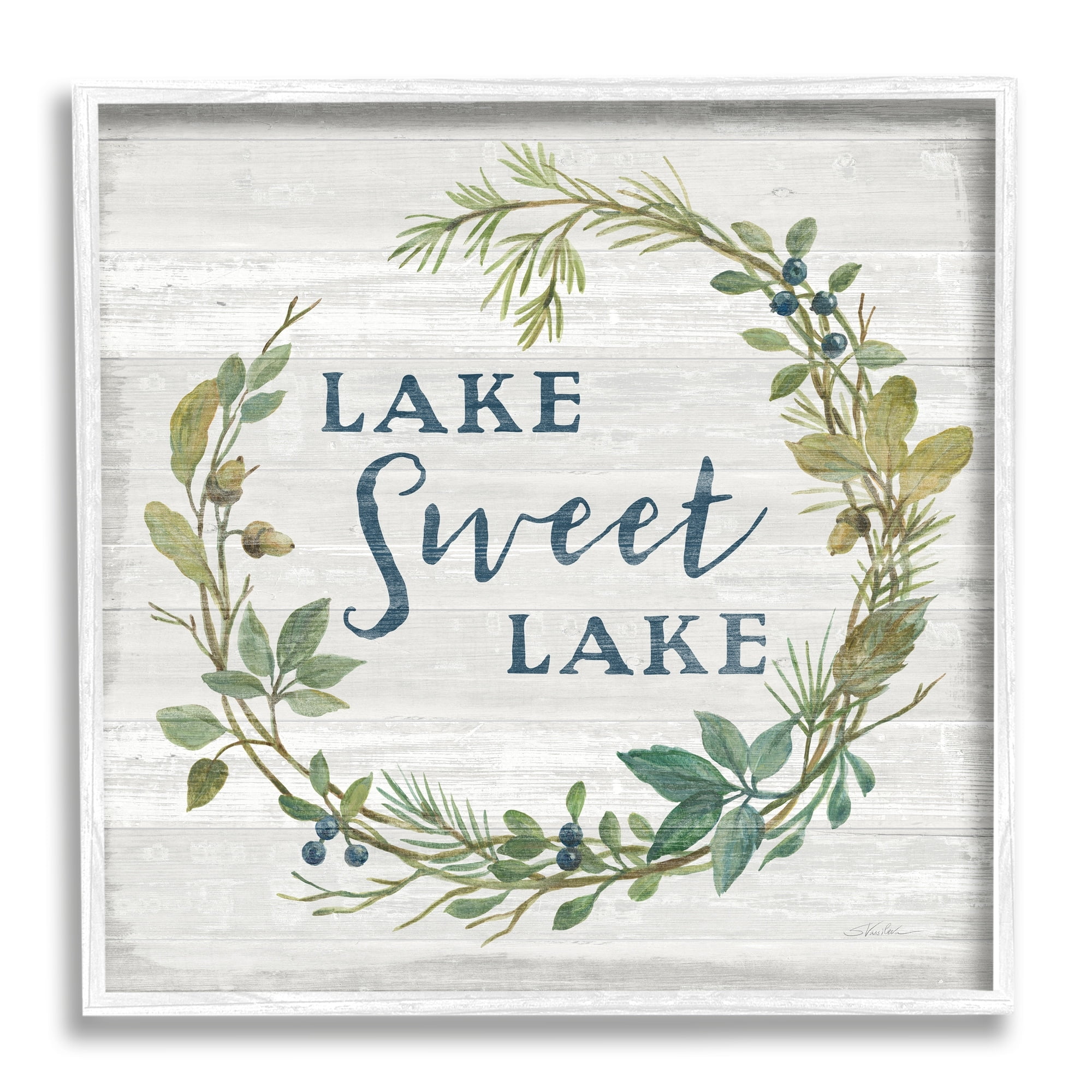 Stupell Industries Sweet Lake Quote Rustic Floral Botanical Frame Graphic Art White Framed Art Print Wall Art, 24x24, by Silvia Vassileva