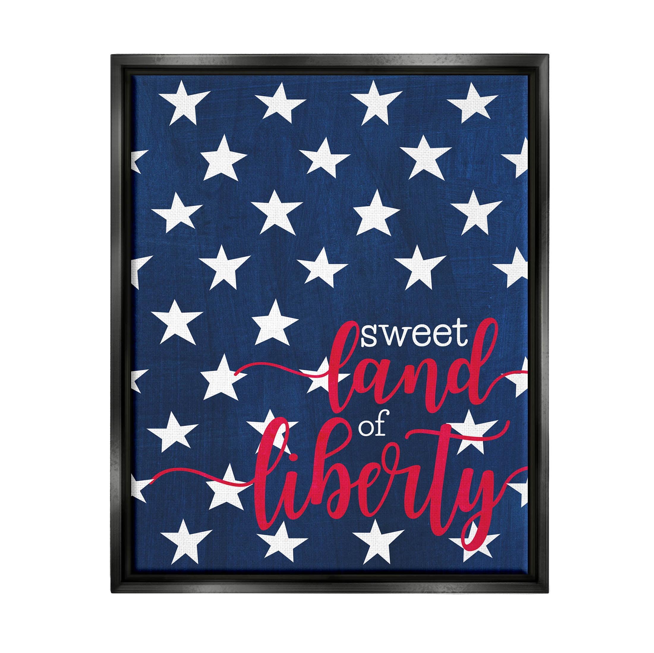 Stupell Industries Sweet Land Of Liberty Americana Graphic Art Jet Black Floating Framed Canvas Print Wall Art, Design by Alli Rogosich