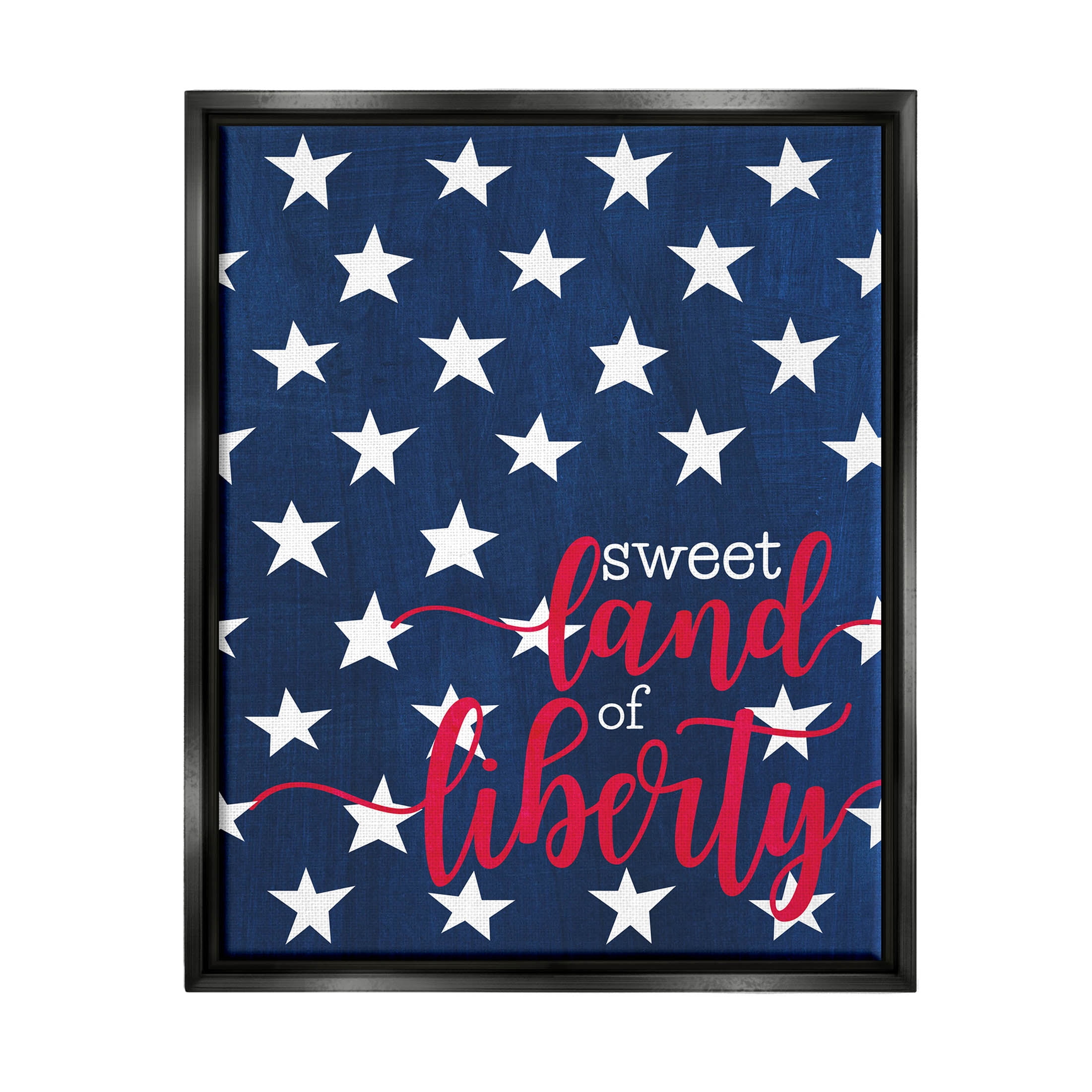 Stupell Industries Sweet Land Of Liberty Americana Graphic Art Jet Black Floating Framed Canvas Print Wall Art, Design by Alli Rogosich