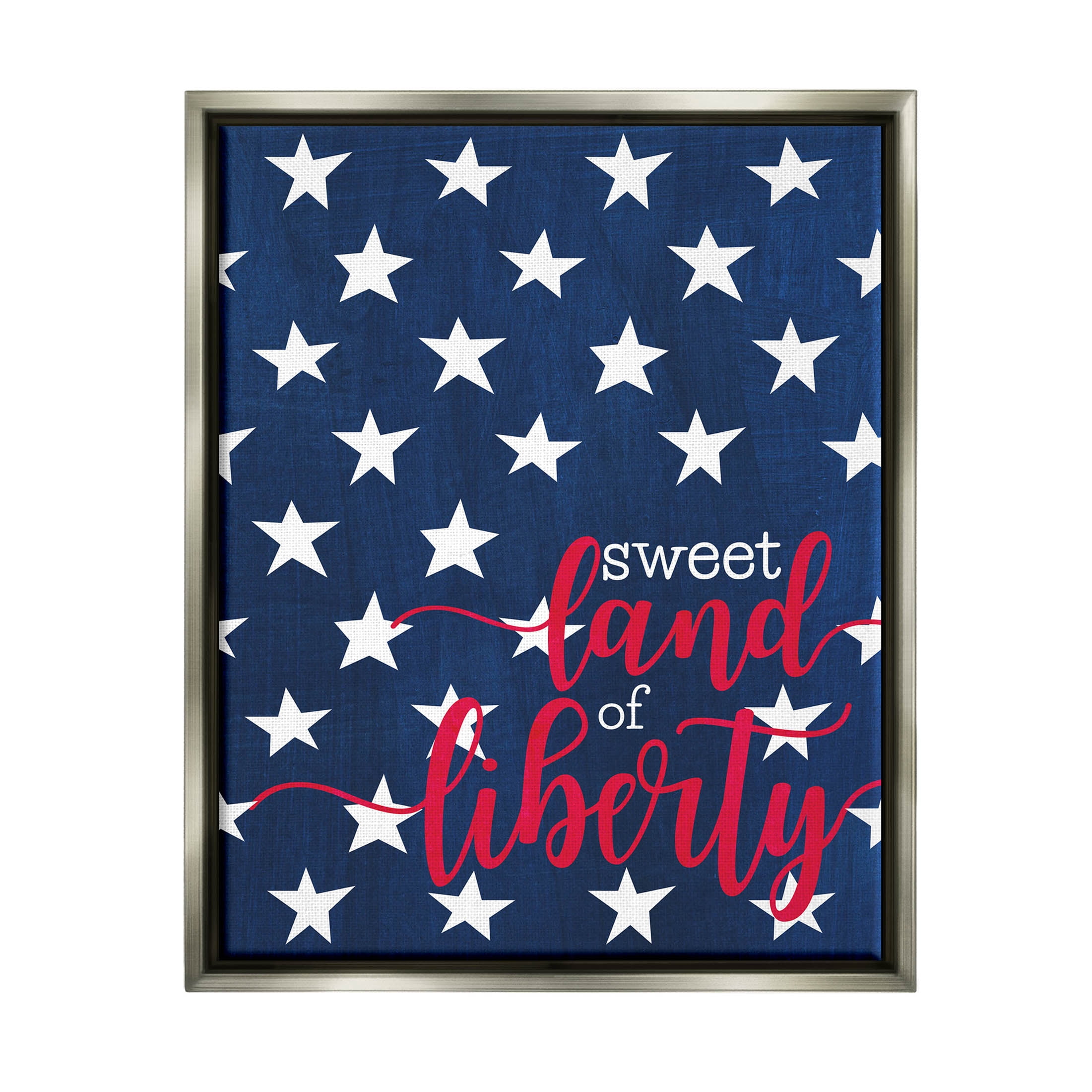 Stupell Industries Sweet Land Of Liberty Americana Graphic Art Luster Gray Floating Framed Canvas Print Wall Art, Design by Alli Rogosich