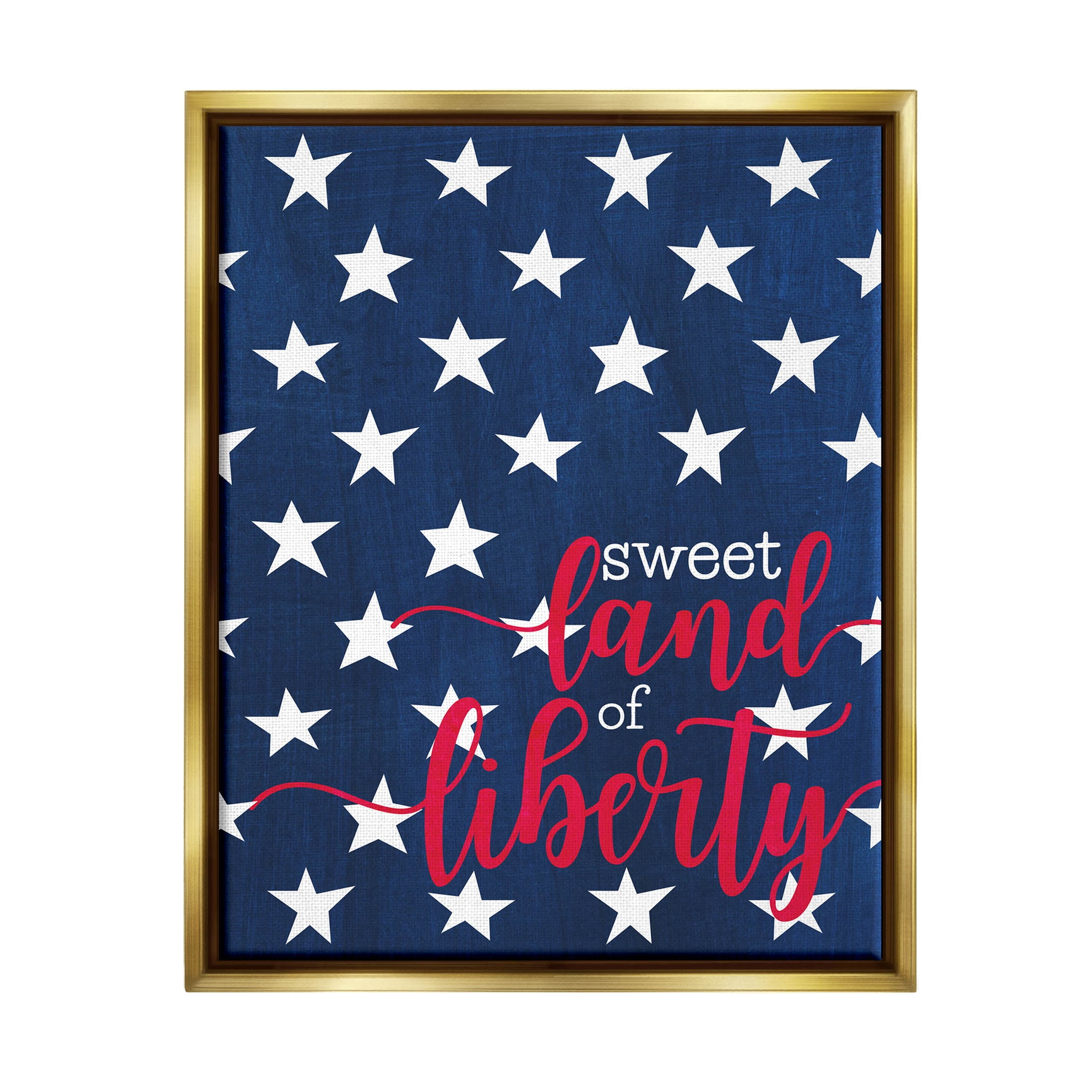 Stupell Industries Sweet Land Of Liberty Americana Graphic Art Metallic Gold Floating Framed Canvas Print Wall Art, Design by Alli Rogosich
