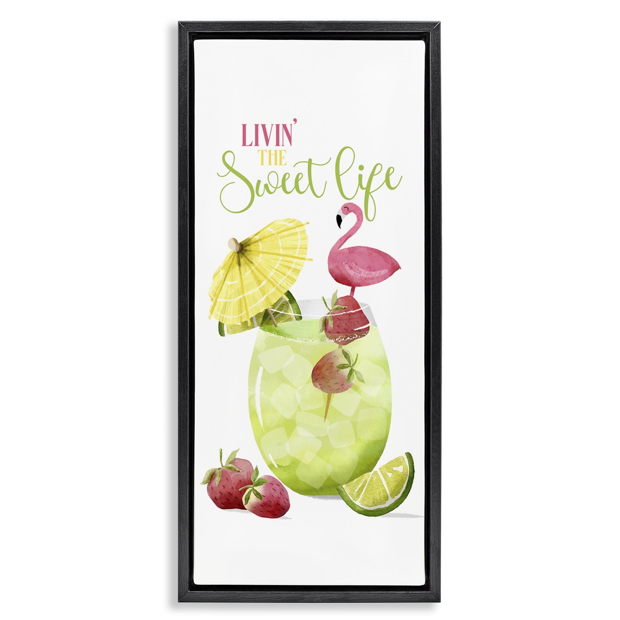 Stupell Industries Sweet Life Summer Drink Food & Beverage Painting Black Floater Framed Canvas Art Print Wall Art, 11 x 25