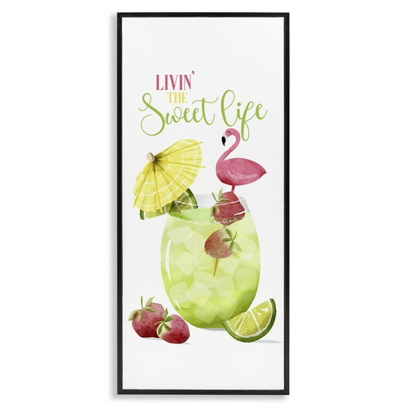 Stupell Industries Sweet Life Summer Drink Food & Beverage Painting Black Framed Art Print Wall Art, 10 x 24