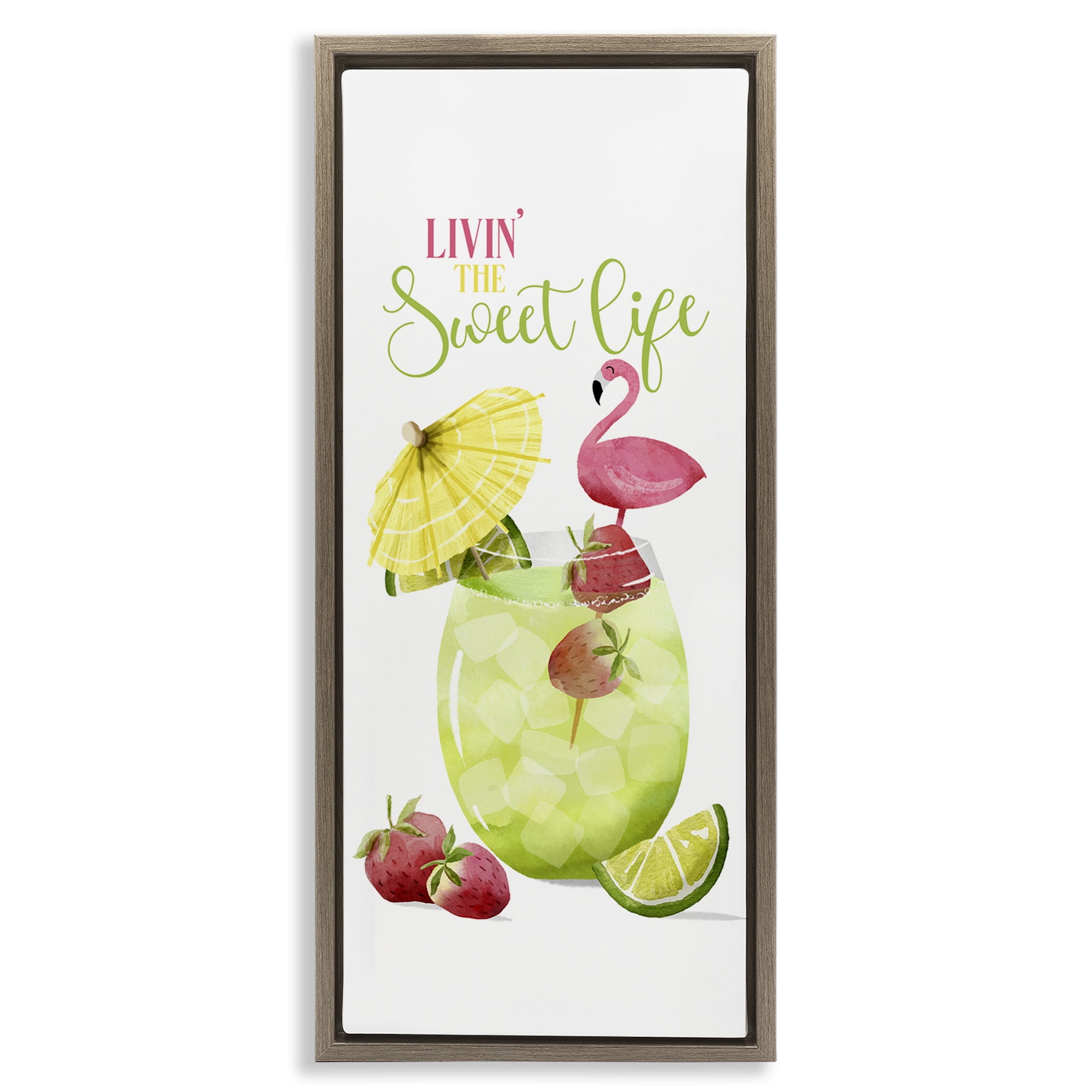 Stupell Industries Sweet Life Summer Drink Food & Beverage Painting Brown Floater Framed Canvas Art Print Wall Art, 11 x 25