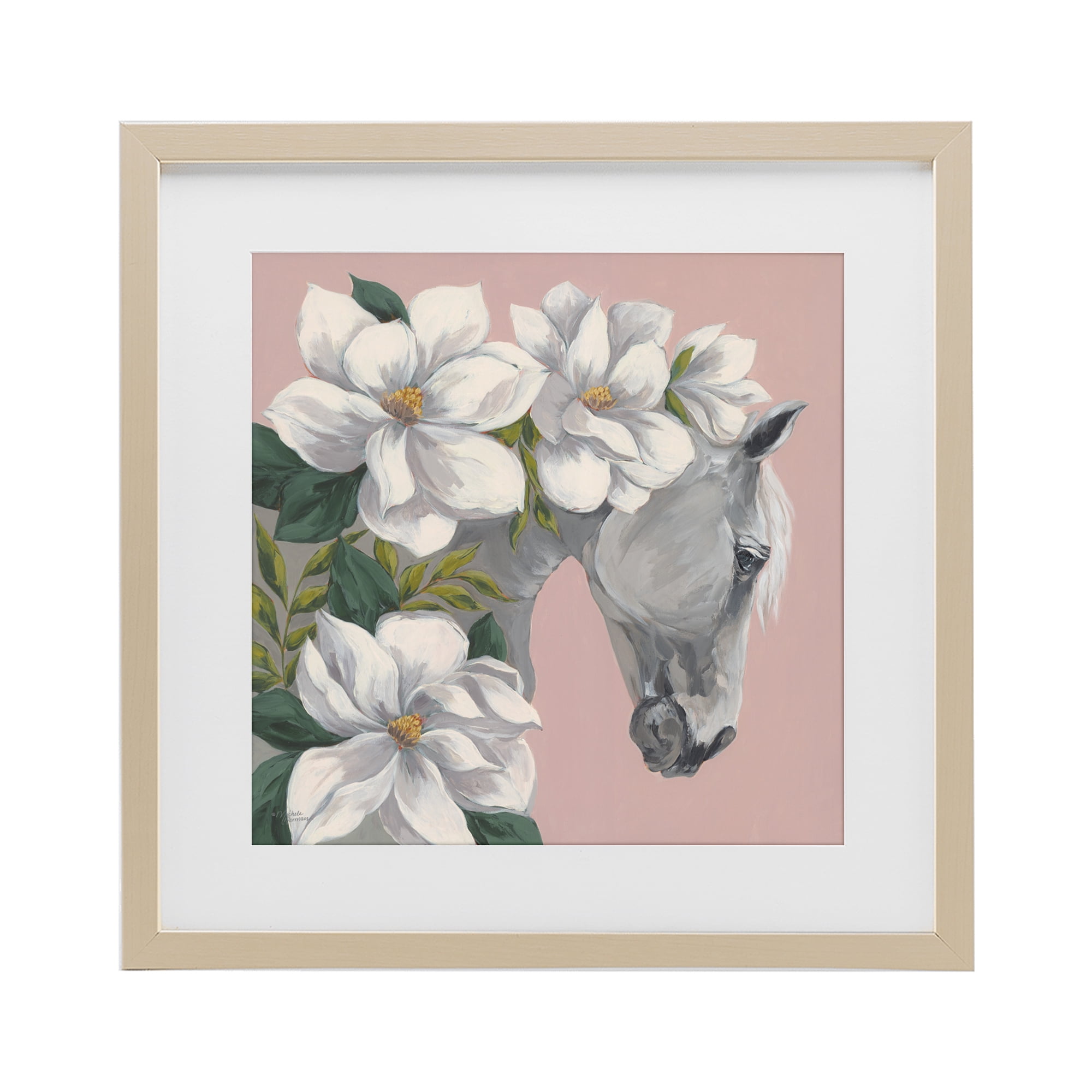 Stupell Industries Sweet Maggie Floral Horse Birch Framed Print Under Glass, design by Michele Norman