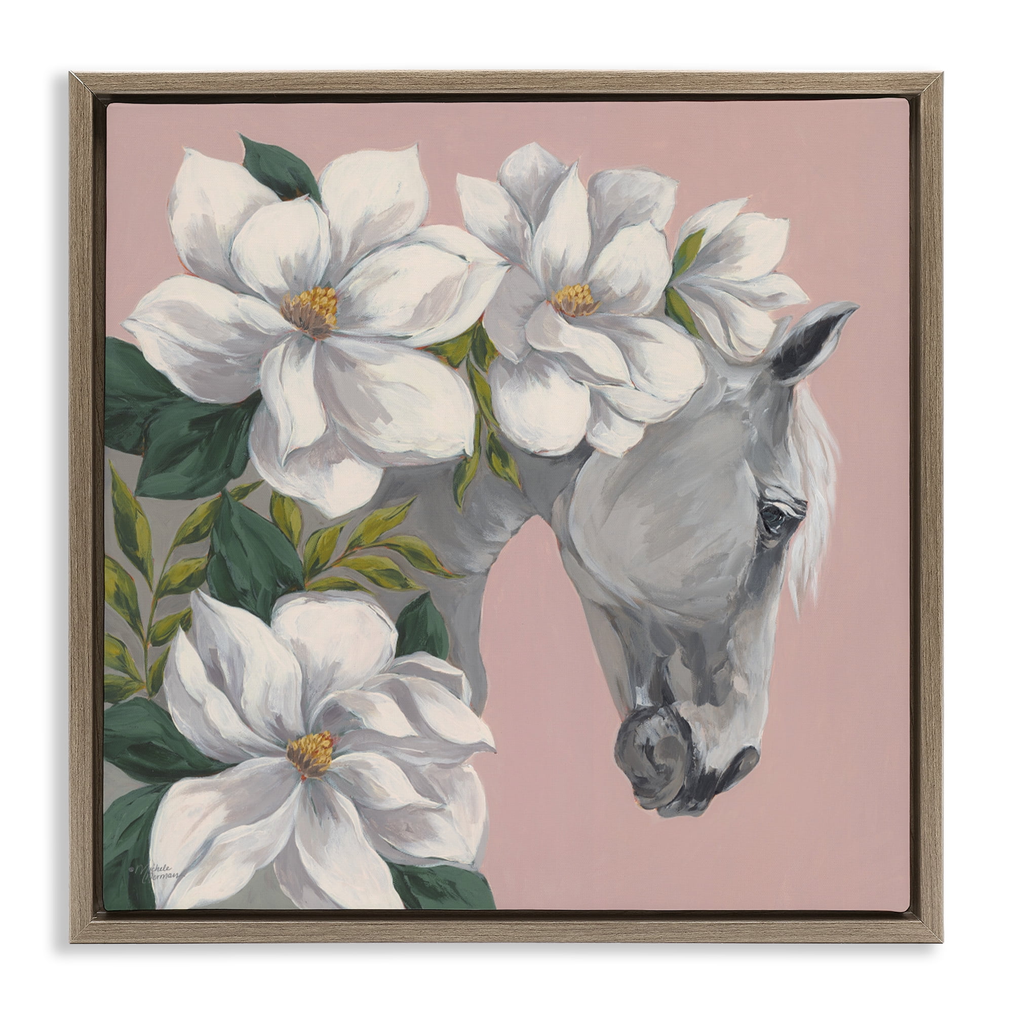 Stupell Industries Sweet Maggie Floral Horse Brown Framed Floater Canvas Wall Art, design by Michele Norman