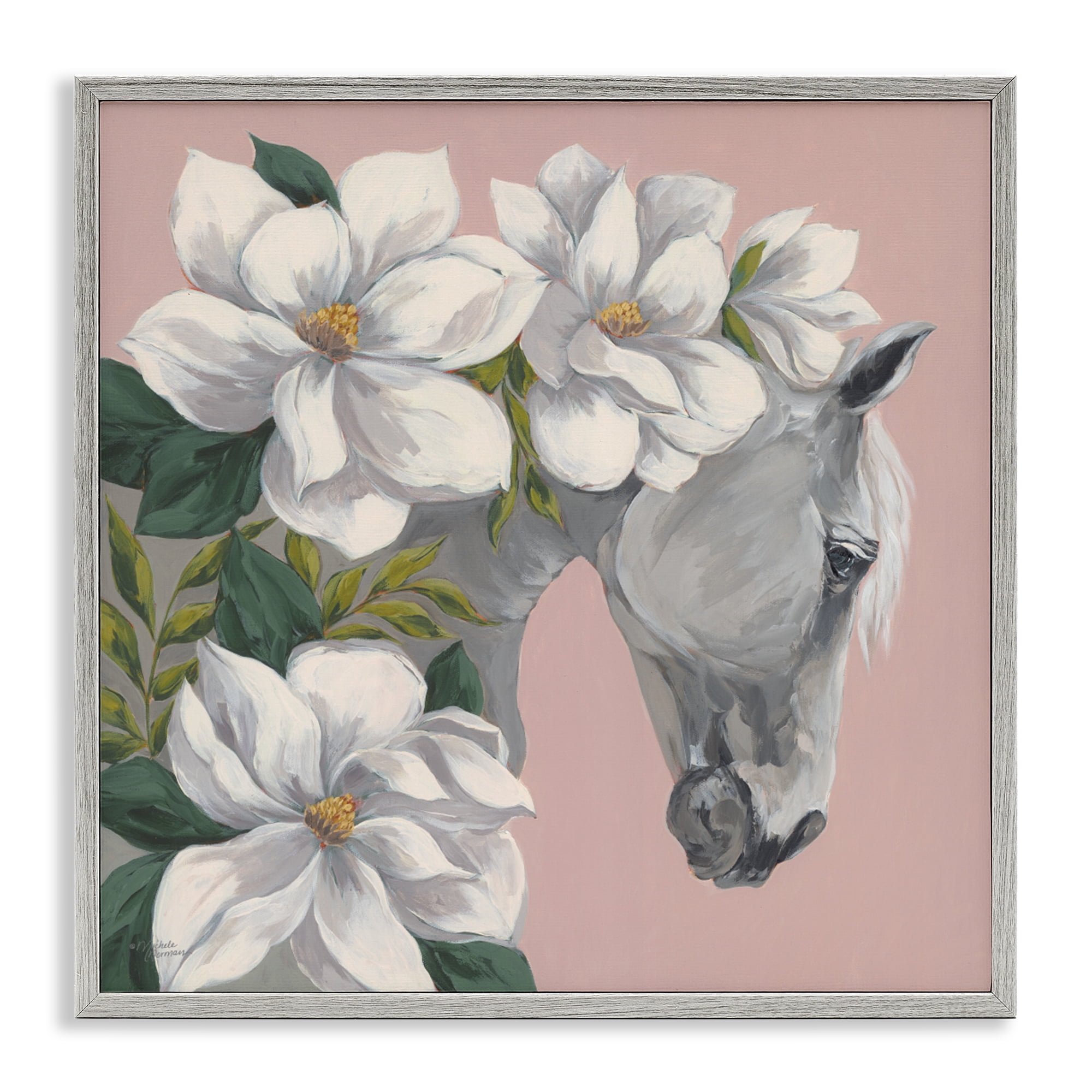 Stupell Industries Sweet Maggie Floral Horse Gray Framed Giclee Art, design by Michele Norman