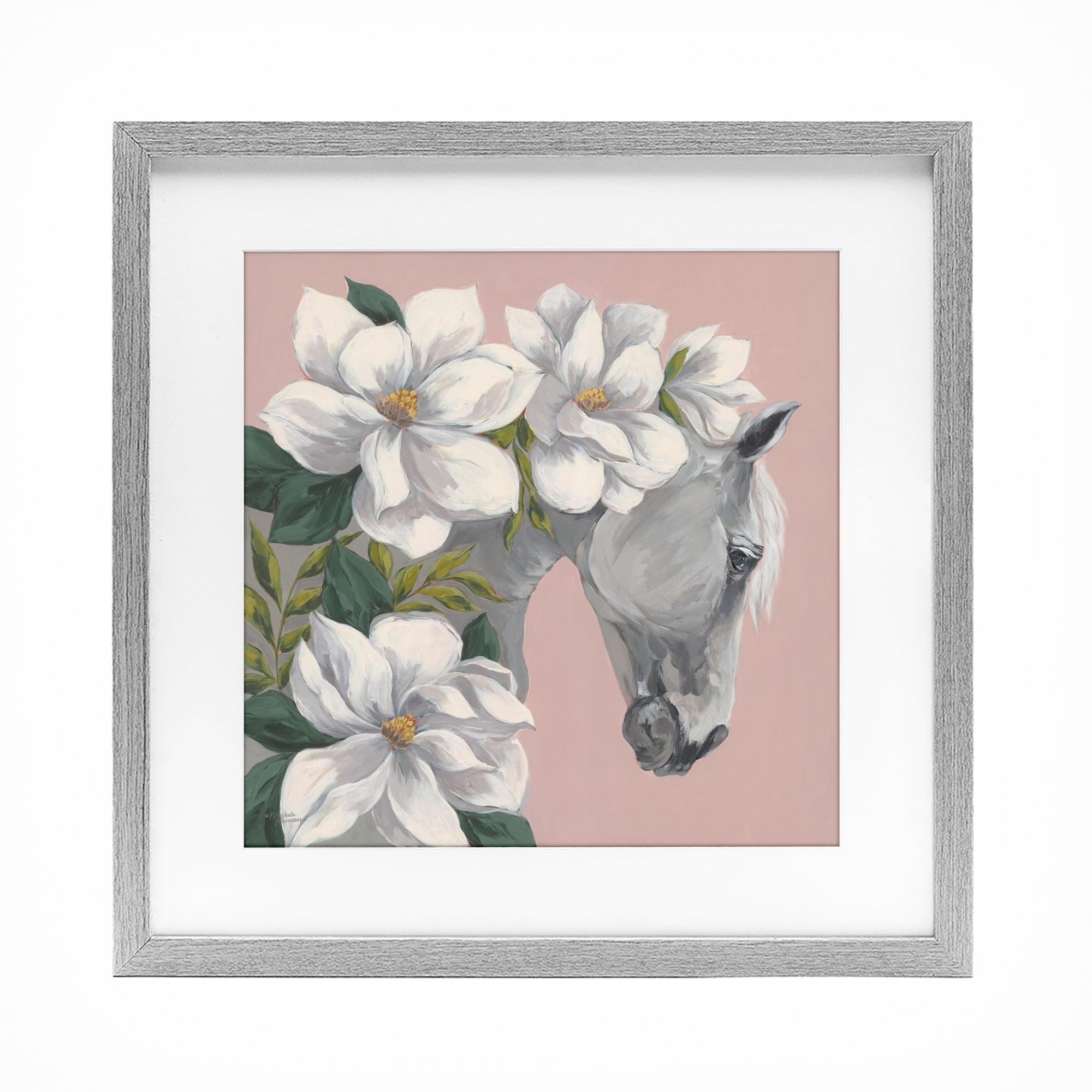 Stupell Industries Sweet Maggie Floral Horse Gray Framed Print Under Glass, design by Michele Norman