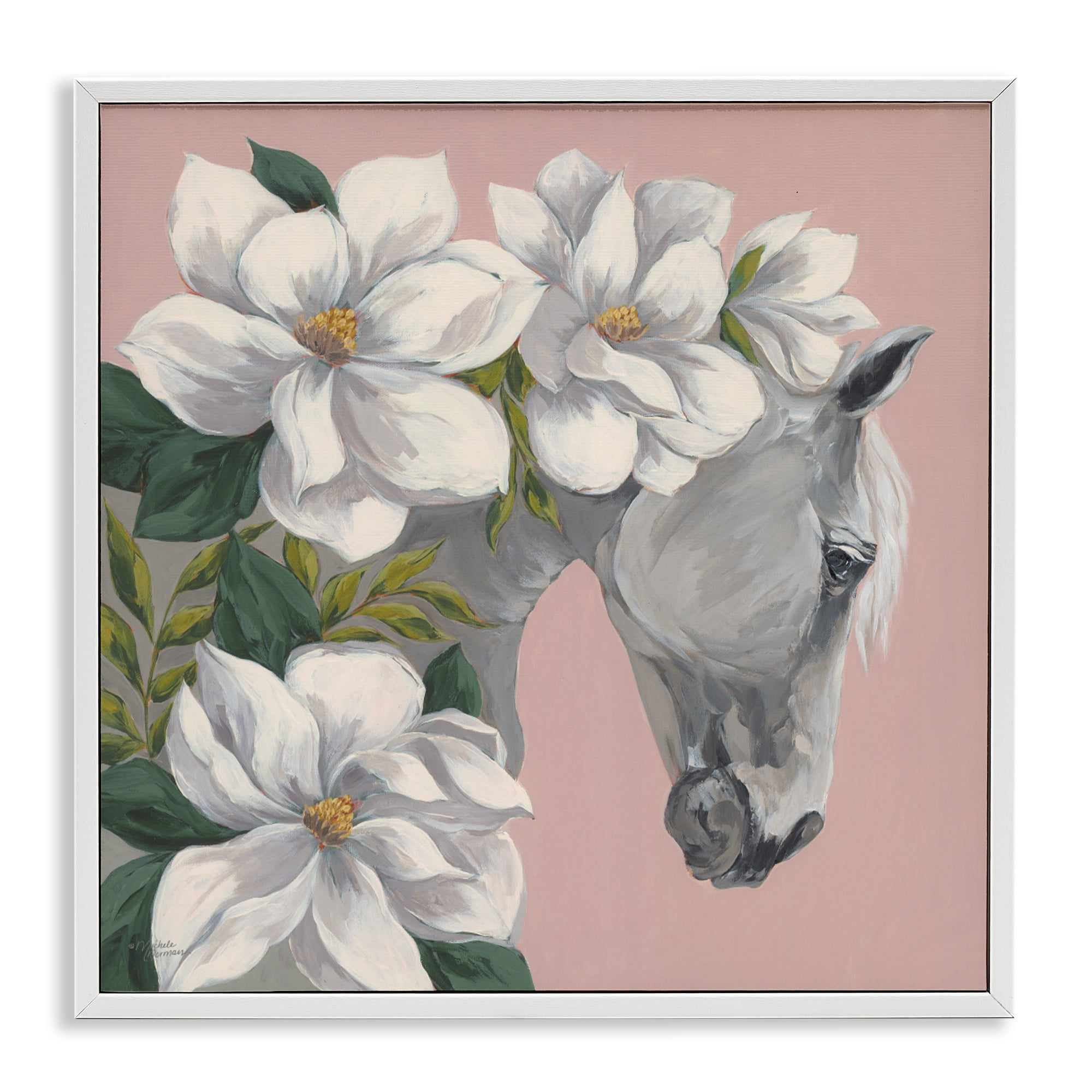 Stupell Industries Sweet Maggie Floral Horse White Framed Giclee Art, design by Michele Norman