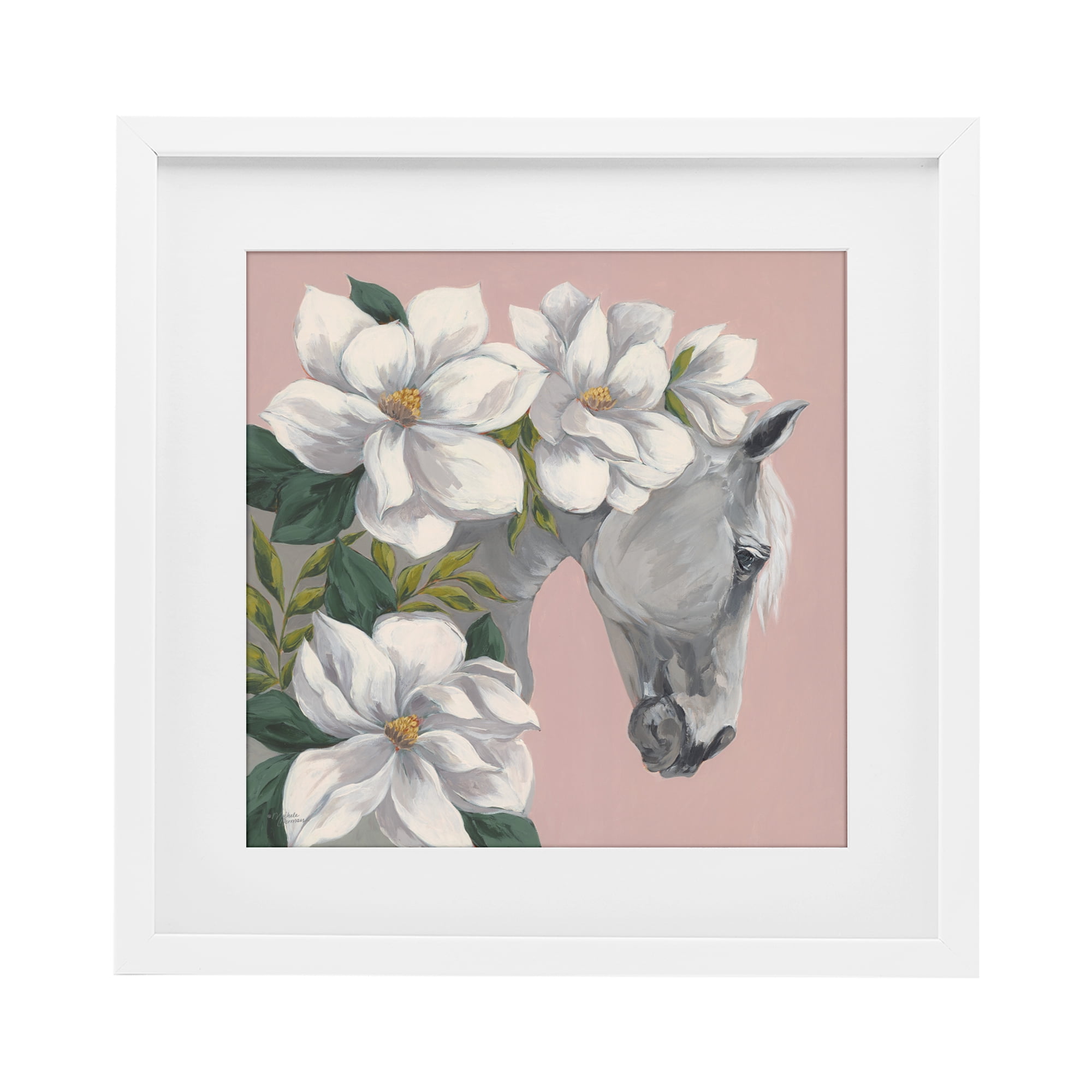 Stupell Industries Sweet Maggie Floral Horse White Framed Print Under Glass, design by Michele Norman