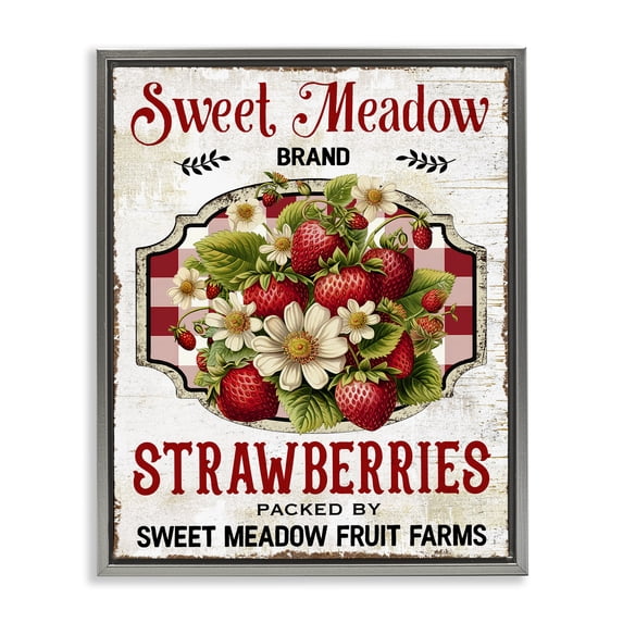 Stupell Industries Cottage Sweet Meadow Strawberries Gray Floating Frame Canvas Art, 17 x 21, by Creatif Belle