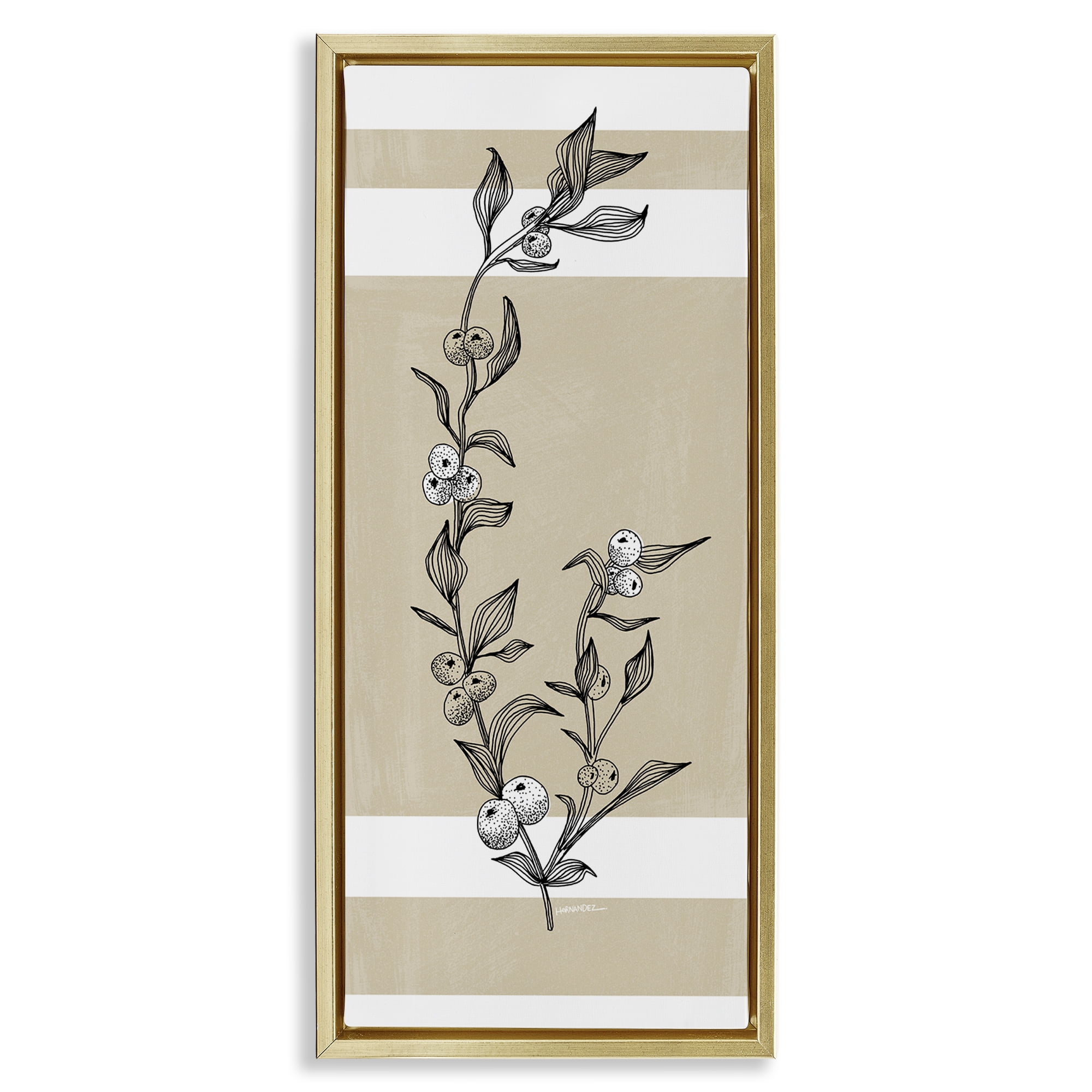 Stupell Industries Sweet Orange Branch Plants & Flowers Painting Gold Floater Framed Canvas Art Print Wall Art, 11 x 25