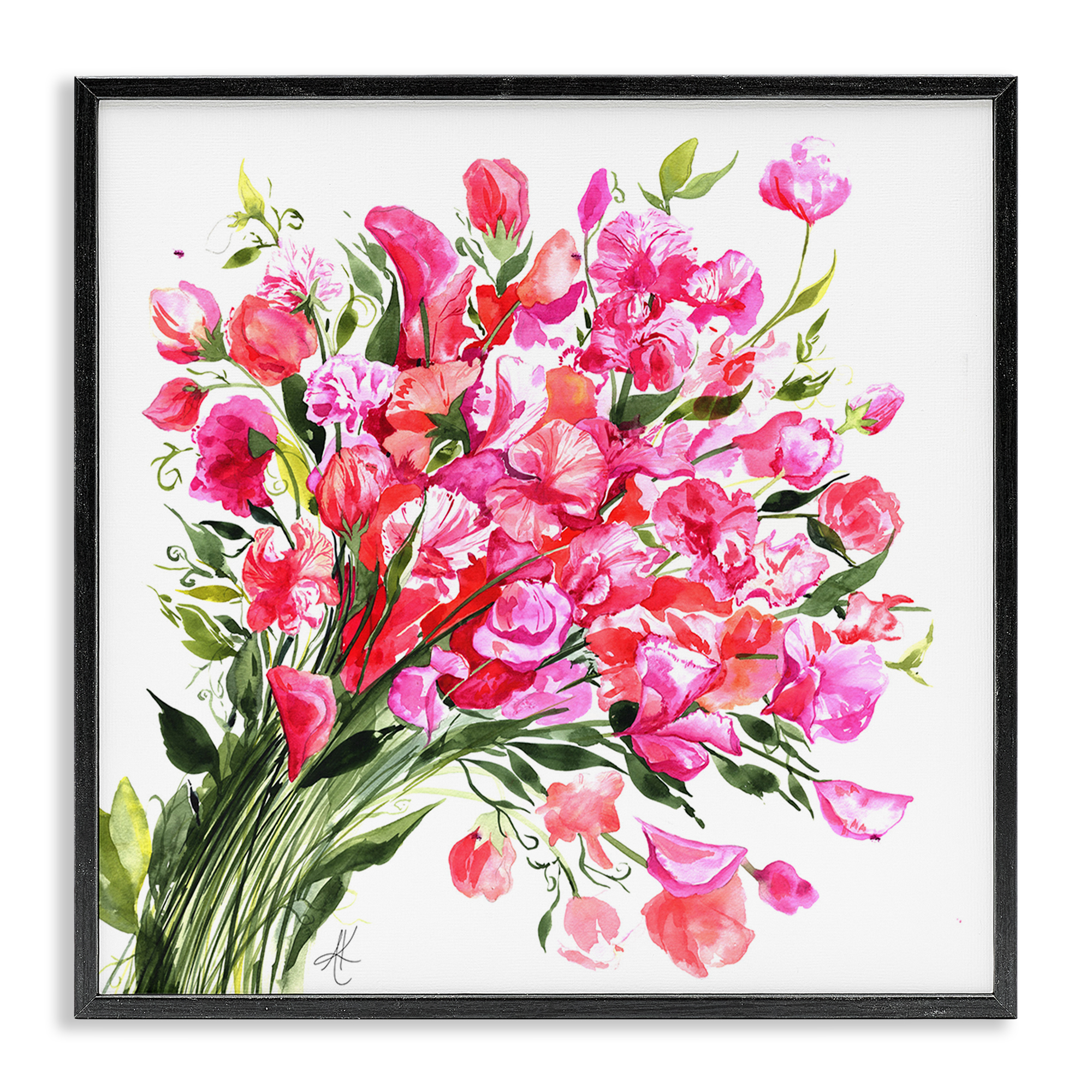 Stupell Industries Sweet Pea Bouquet Botanical & Floral Painting Black Framed Art Print Wall Art, 12 x 12