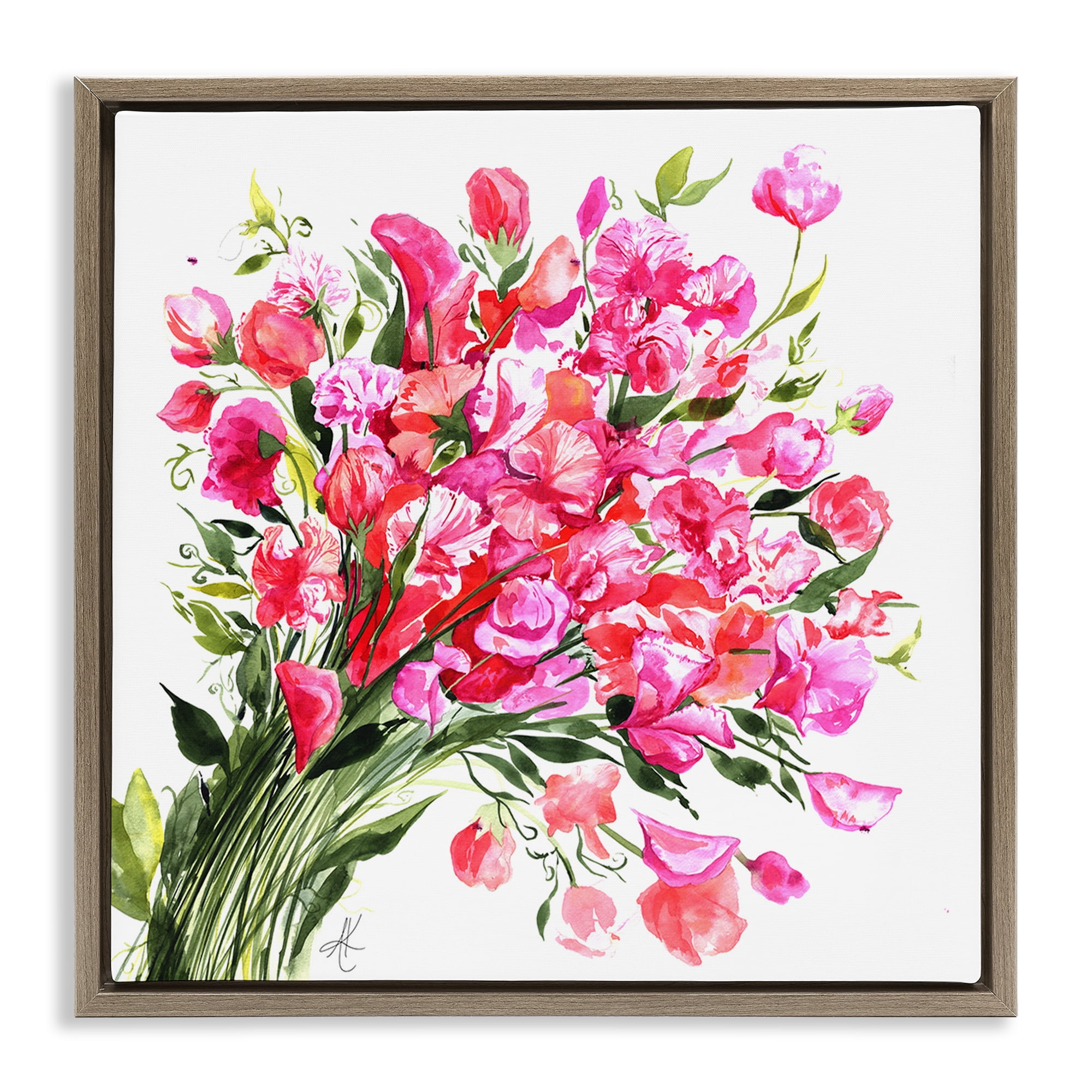 Stupell Industries Sweet Pea Bouquet Botanical & Floral Painting Brown Floater Framed Art Print Wall Art, 25 x 25