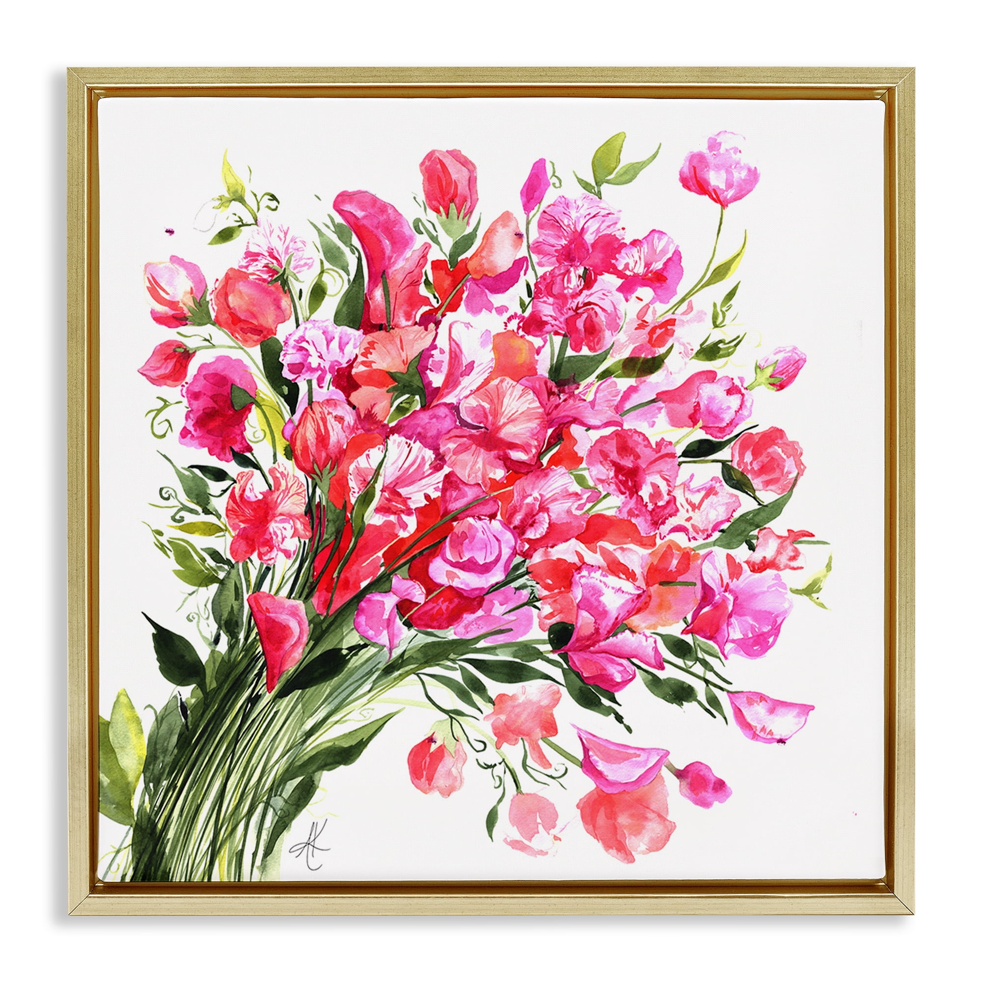 Stupell Industries Sweet Pea Bouquet Botanical & Floral Painting Gold Floater Framed Art Print Wall Art, 25 x 25