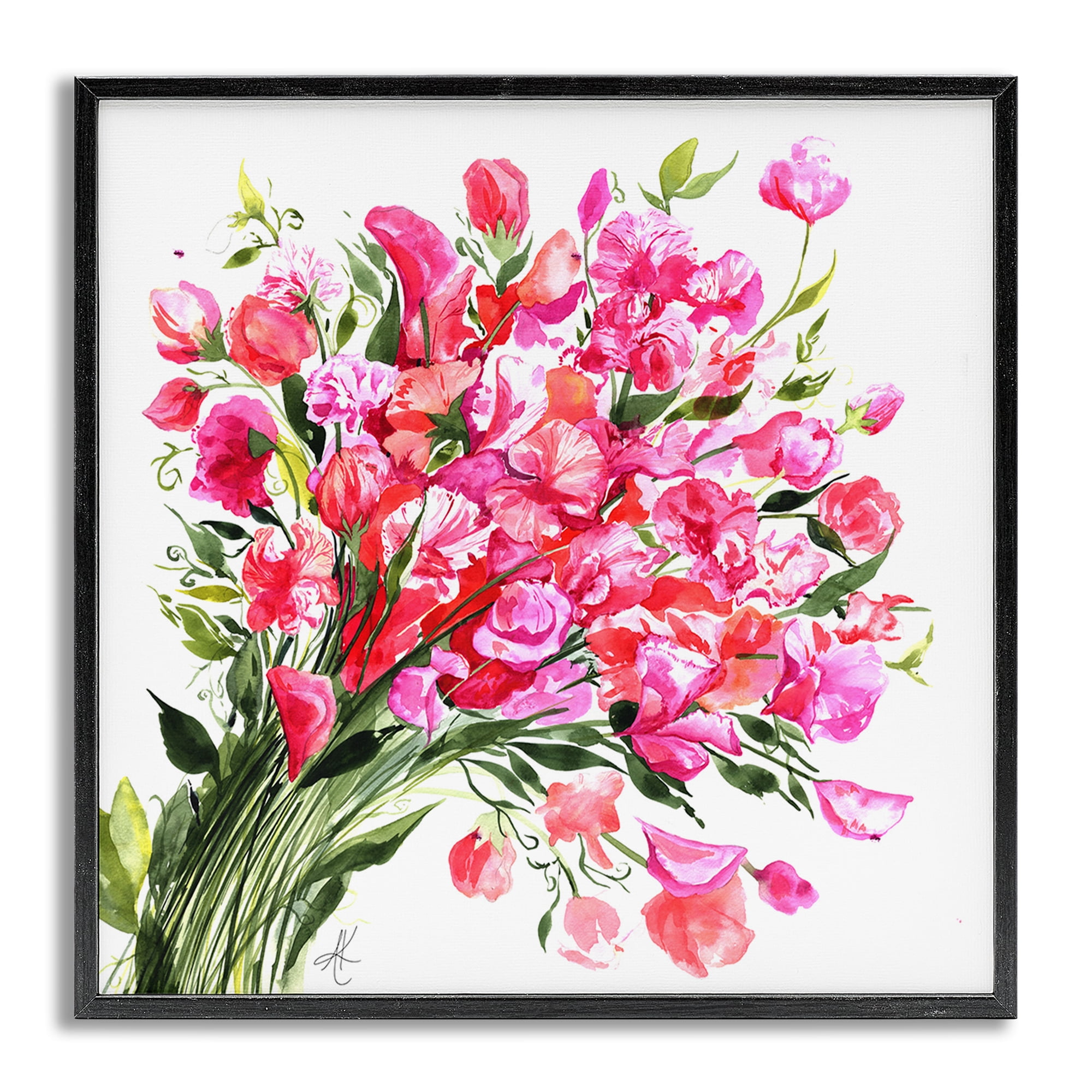 Stupell Industries Sweet Pea Bouquet Botanical & Floral Painting Gray Framed Art Print Wall Art, 24 x 24