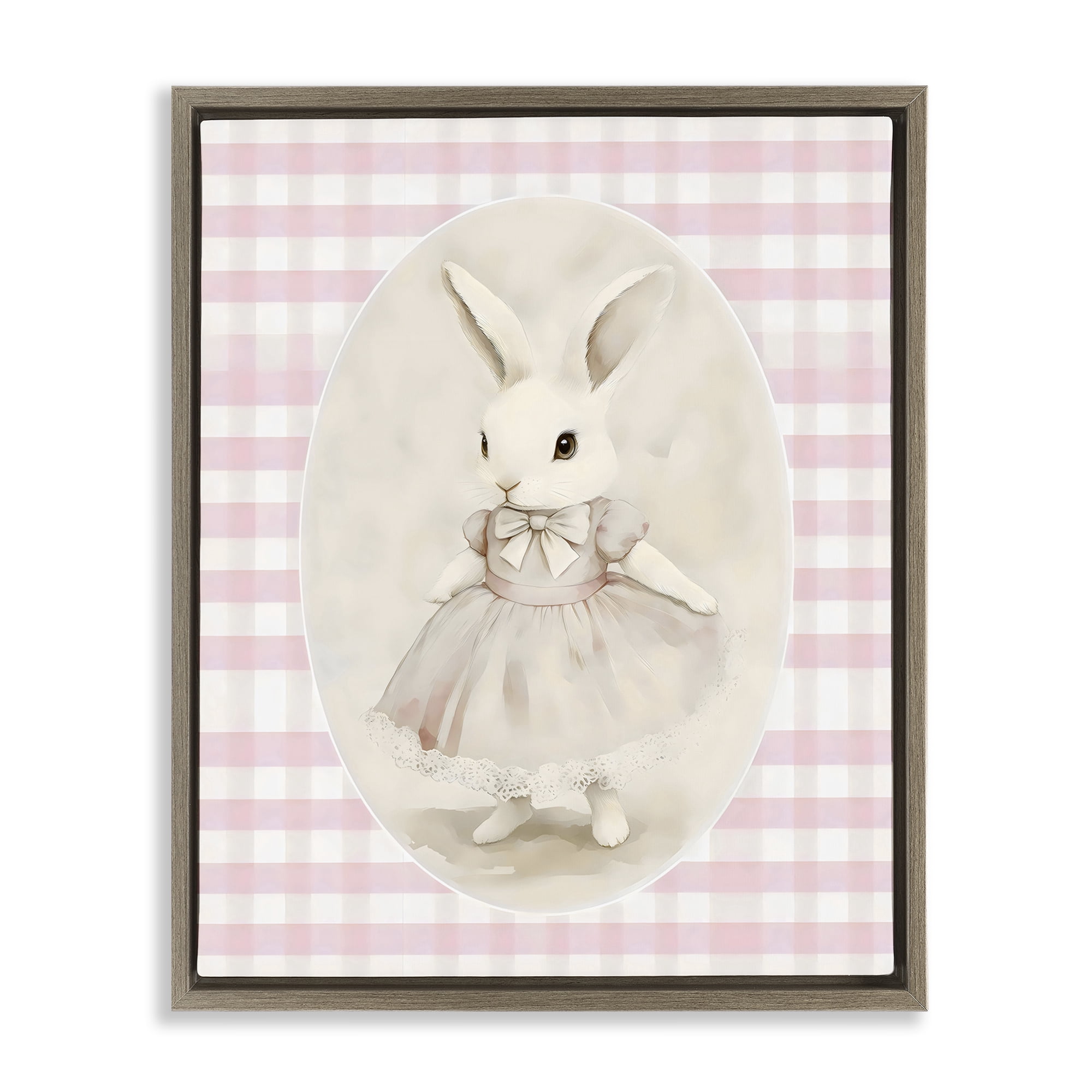 Stupell Industries Sweet Pink Girl Bunny Brown Framed Floater Canvas Wall Art, design by Arlington Prints