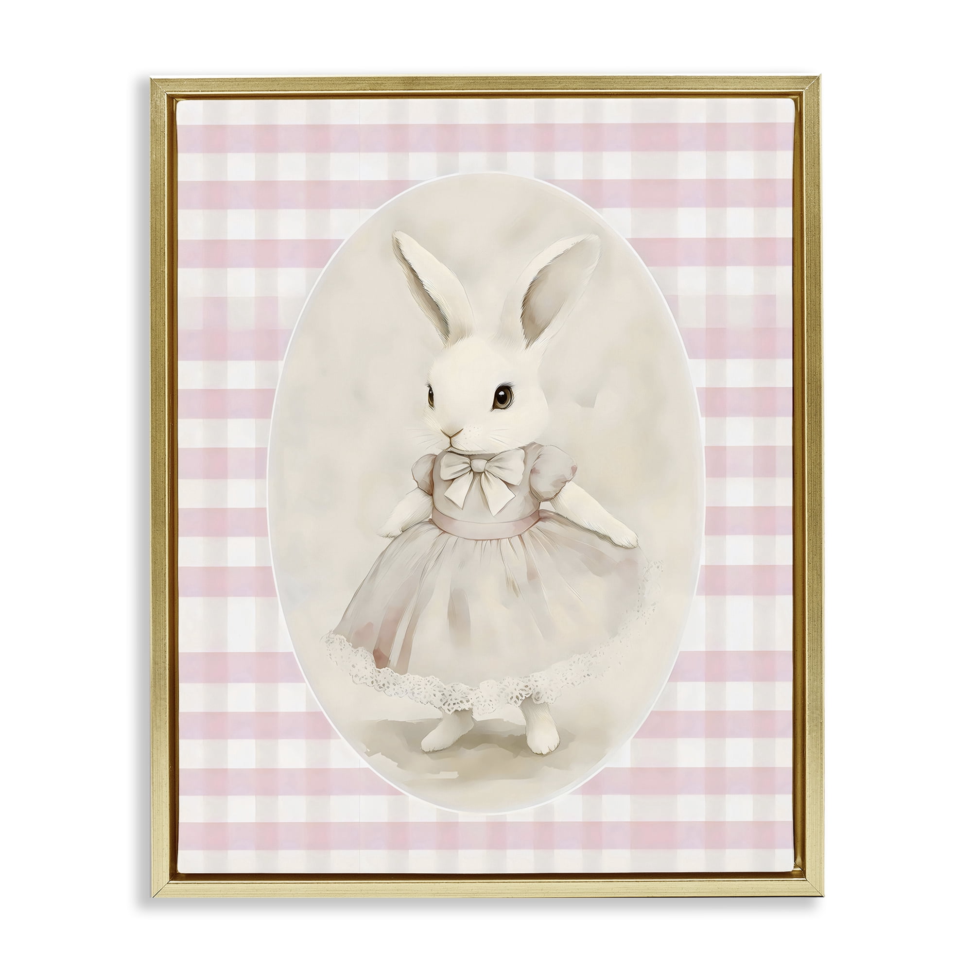 Stupell Industries Sweet Pink Girl Bunny Gold Framed Floater Canvas Wall Art, design by Arlington Prints