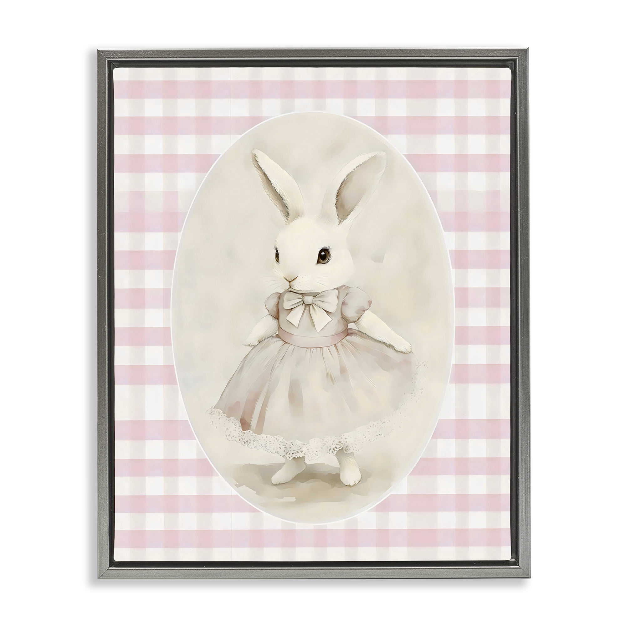 Stupell Industries Sweet Pink Girl Bunny Gray Framed Floater Canvas Wall Art, design by Arlington Prints