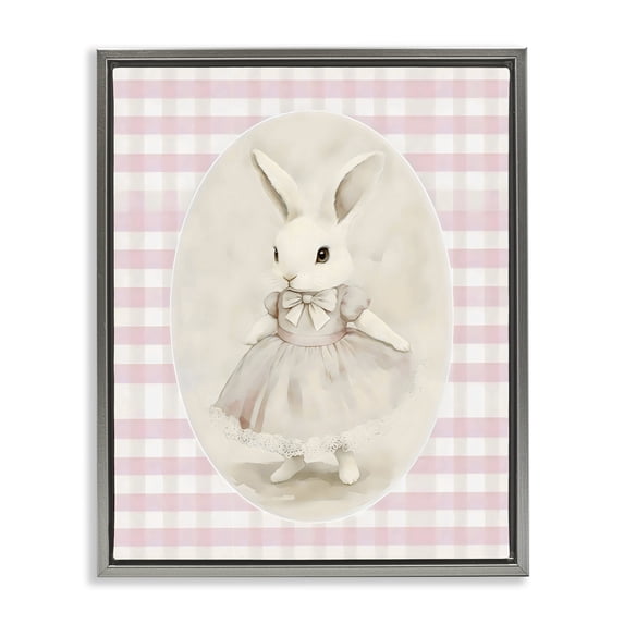 Stupell Industries Cottage Sweet Pink Girl Bunny Gray Floating Frame Canvas Art, 25 x 31, by Arlington Prints