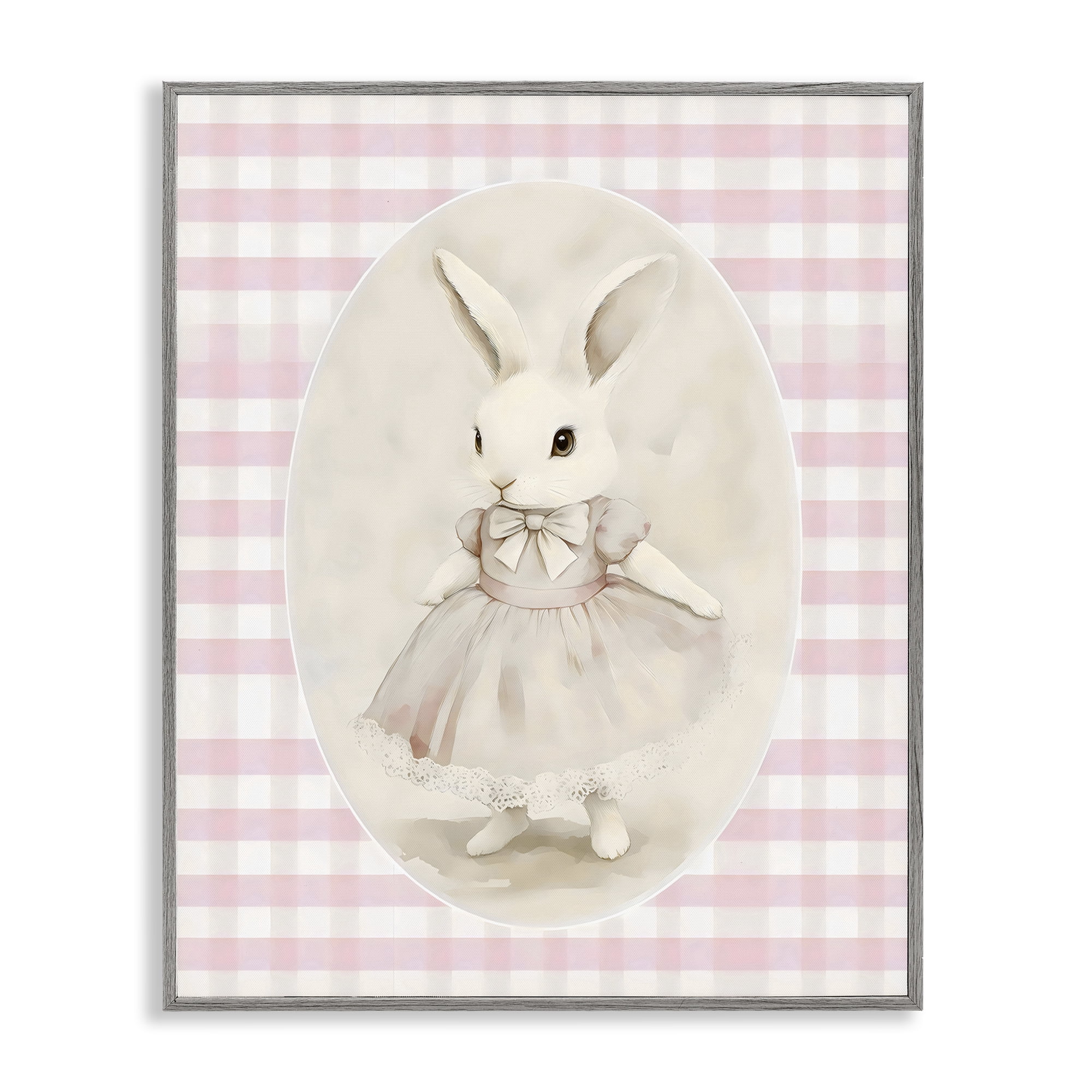 Stupell Industries Sweet Pink Girl Bunny Gray Framed Giclee Art, design by Arlington Prints