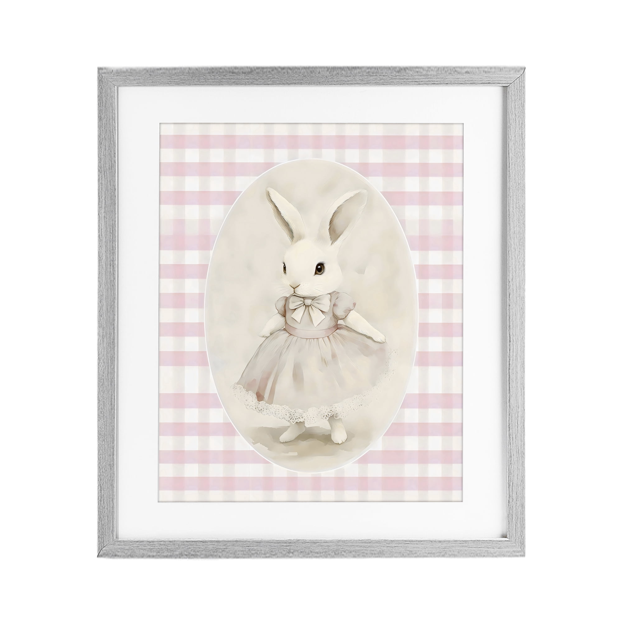 Stupell Industries Sweet Pink Girl Bunny Gray Framed Print Under Glass, design by Arlington Prints
