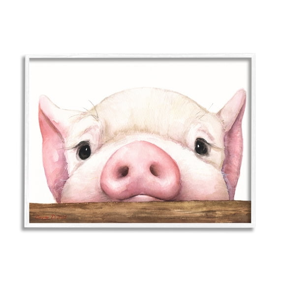 Stupell Industries Sweet Pink Pig Resting Snout Farm Animal Illustration Painting White Framed Art Print Wall Art, Design by George Dyachenko