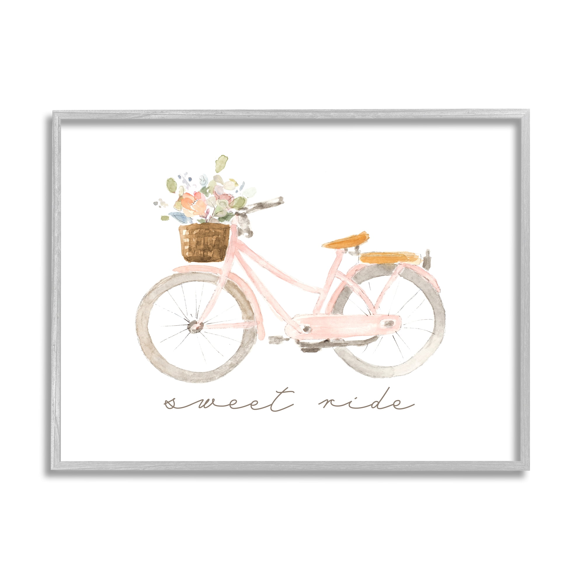 Stupell Industries Sweet Ride Phrase Pink Bicycle Country Flower Basket, 14 x 11, Design by Lanie Loreth
